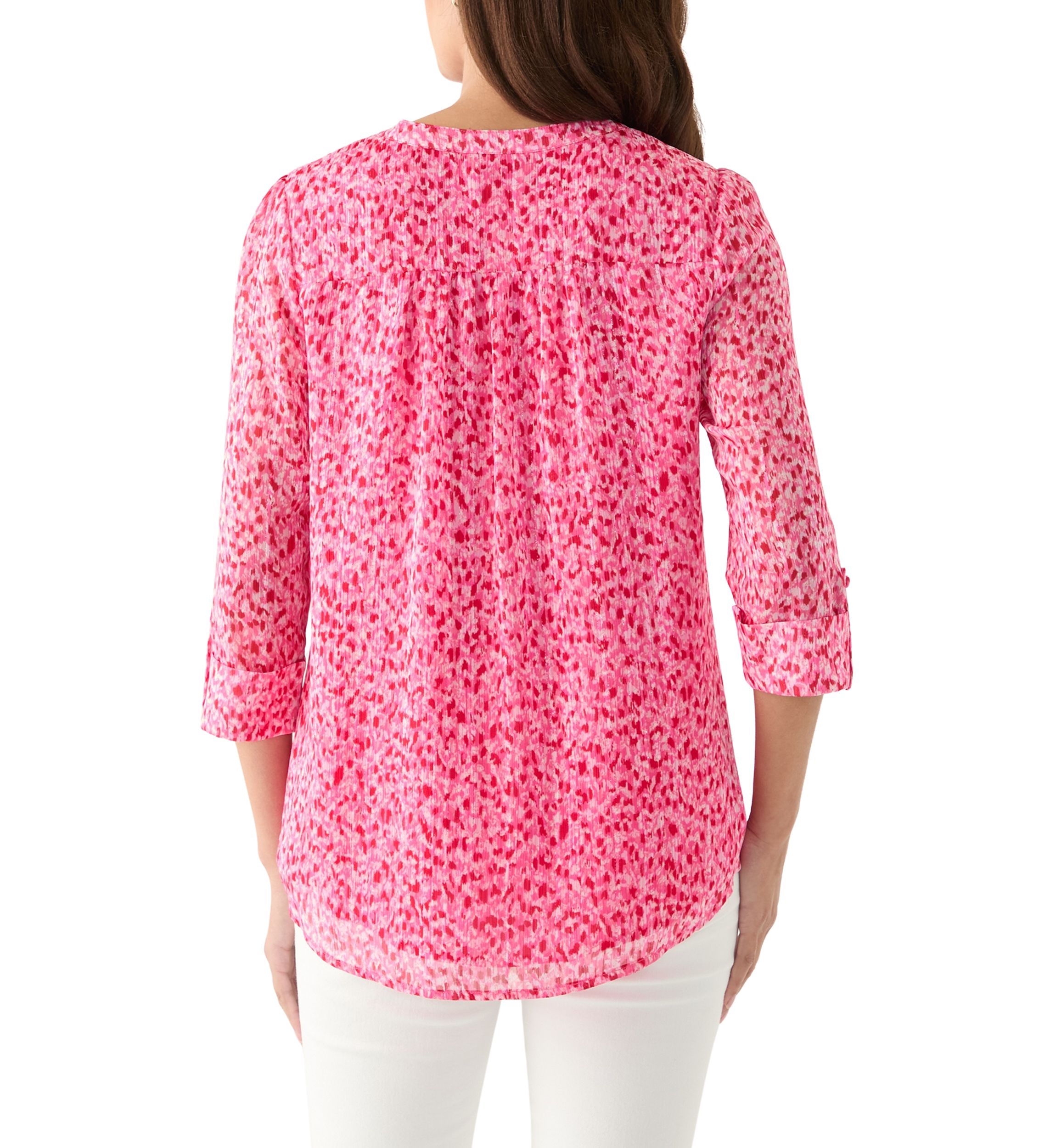 Womens 3/4 Sleeve Chiffon Henley Top