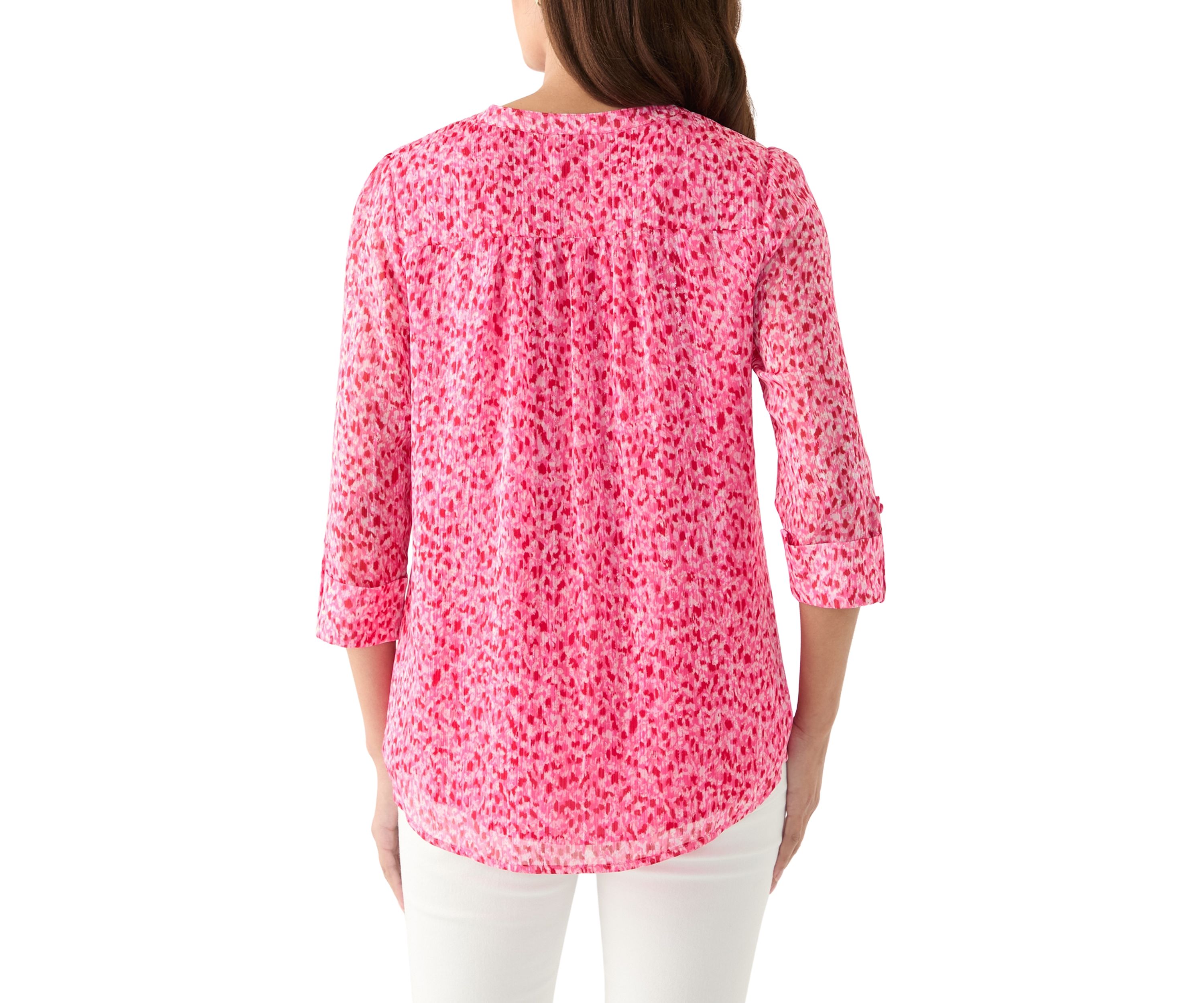 Womens 3/4 Sleeve Chiffon Henley Top