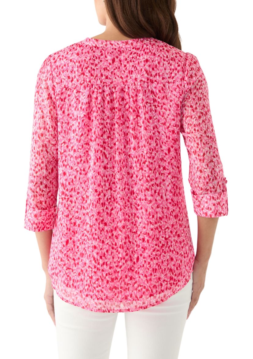 Womens 3/4 Sleeve Chiffon Henley Top