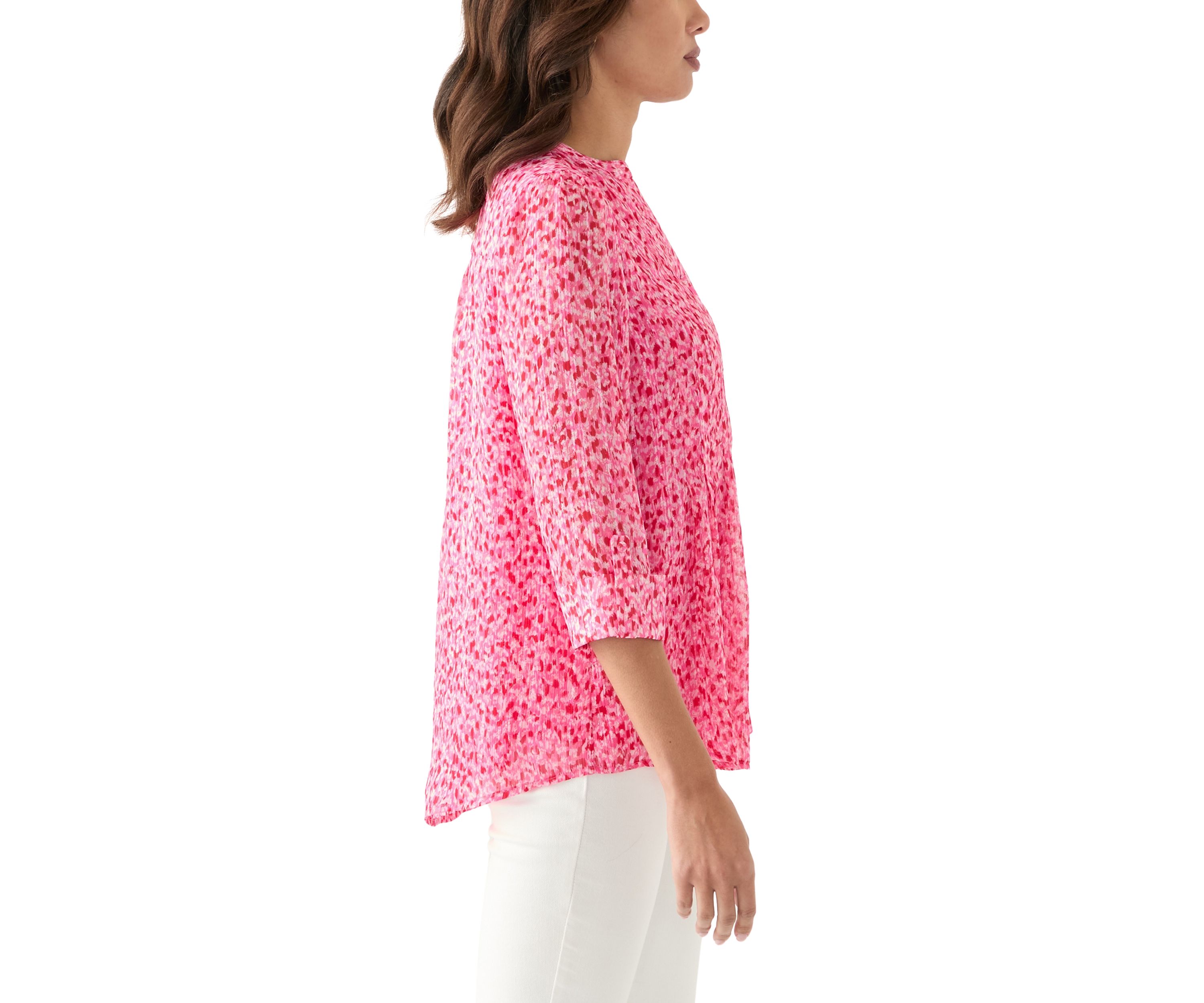 Womens 3/4 Sleeve Chiffon Henley Top