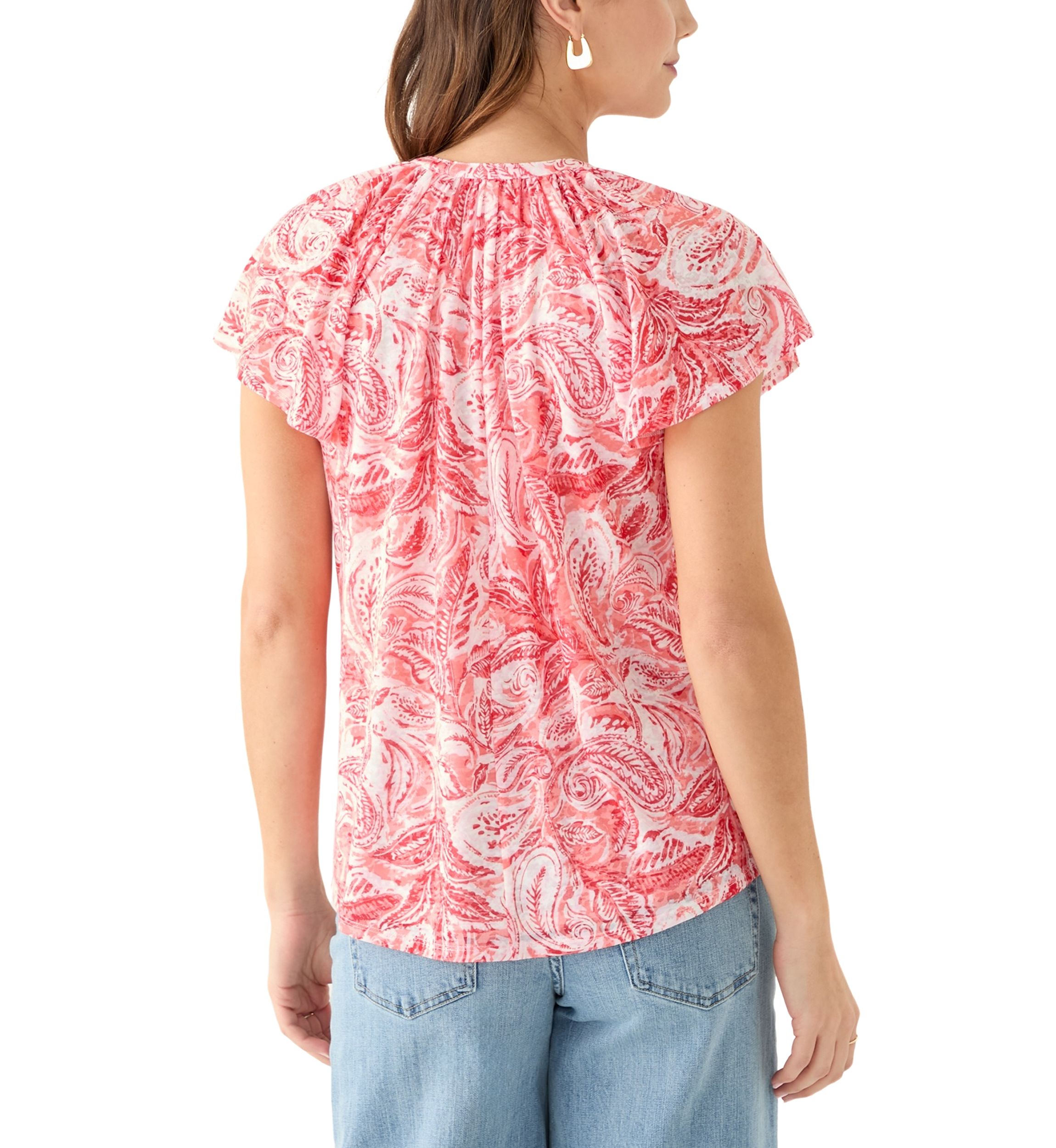 Womens Short Sleeve Button Front Top