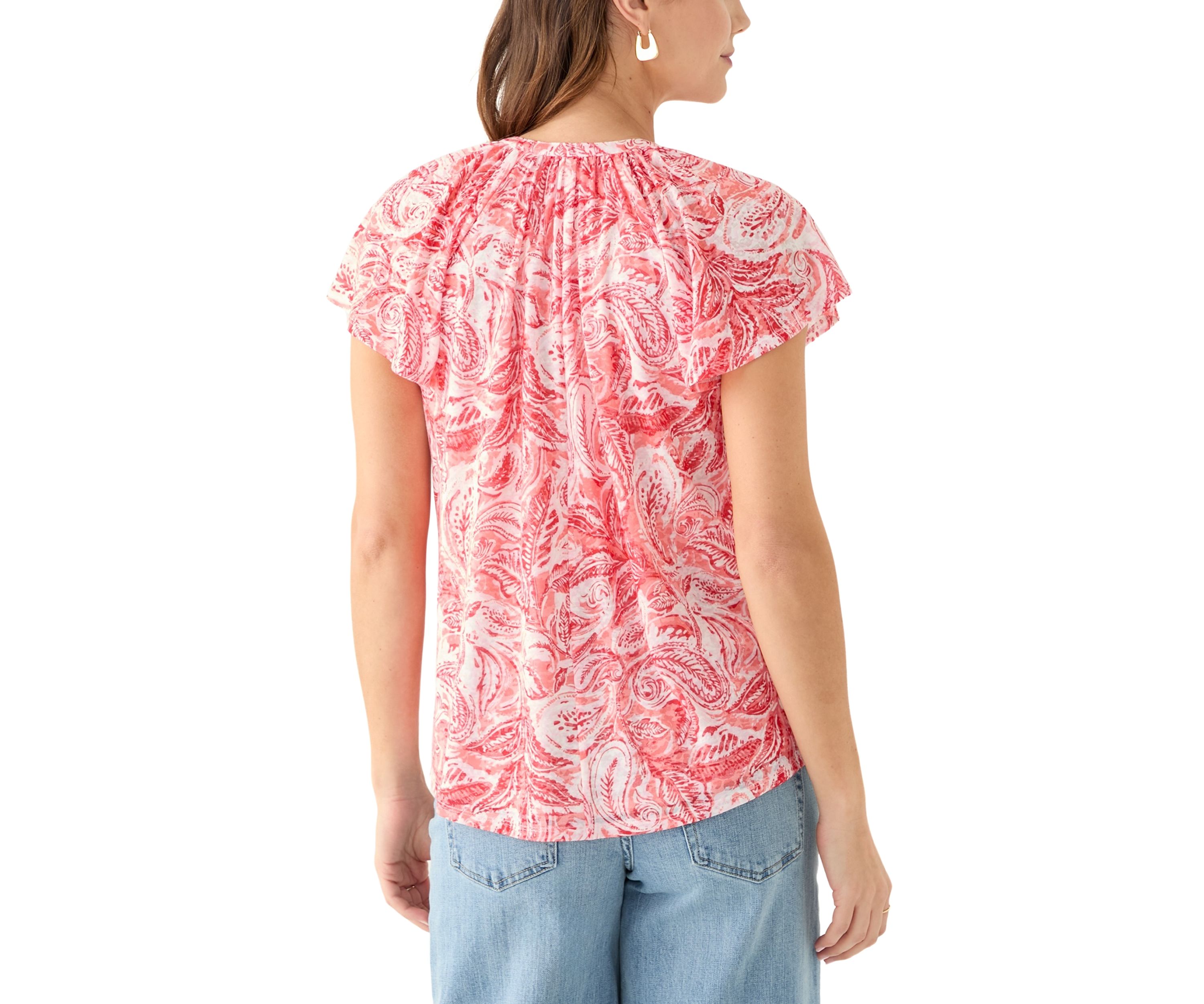 Womens Short Sleeve Button Front Top