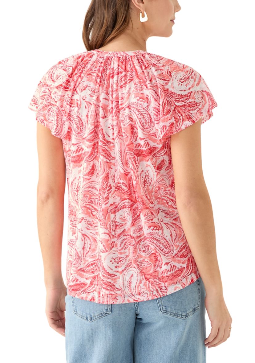 Womens Short Sleeve Button Front Top