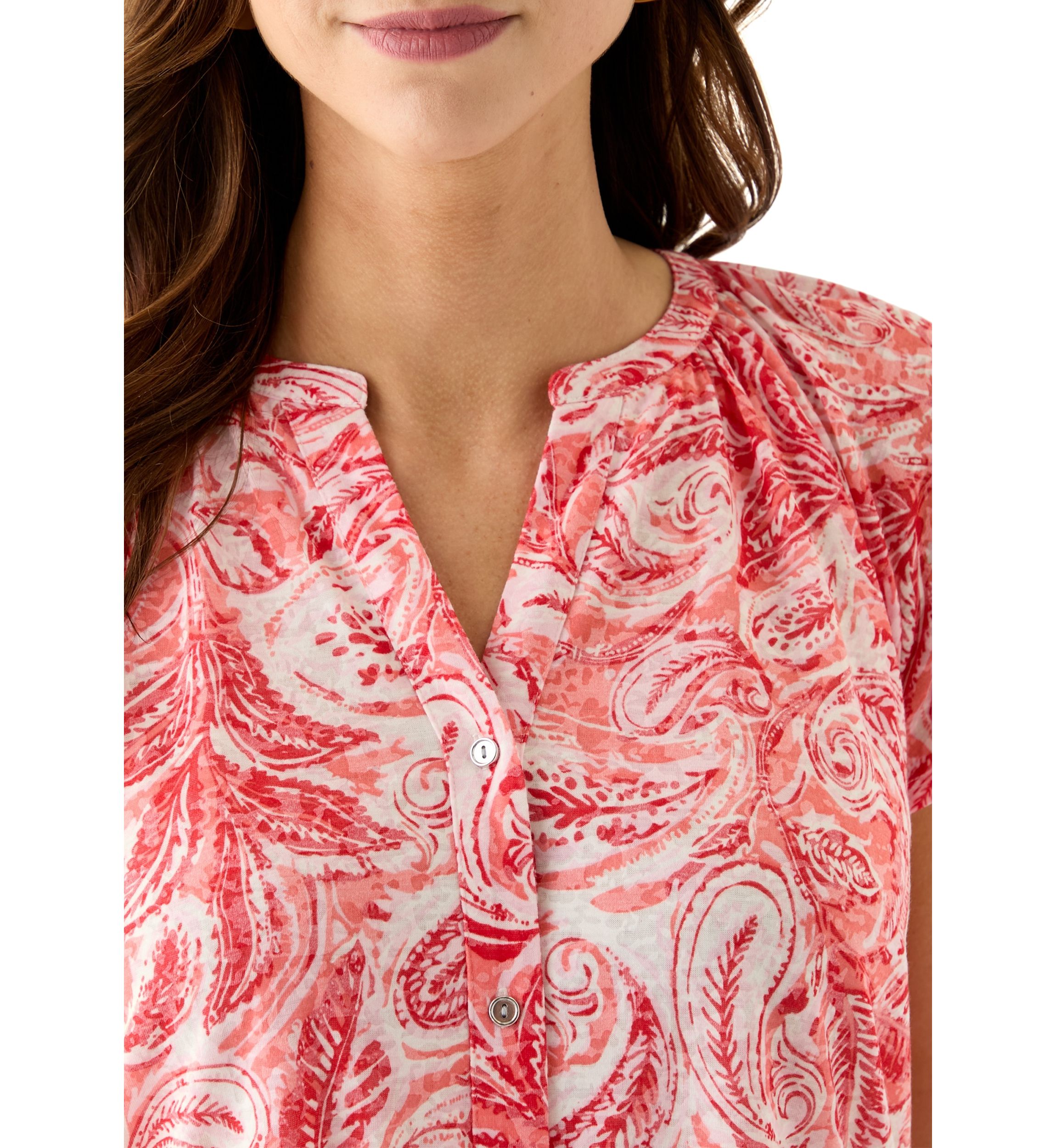 Womens Short Sleeve Button Front Top
