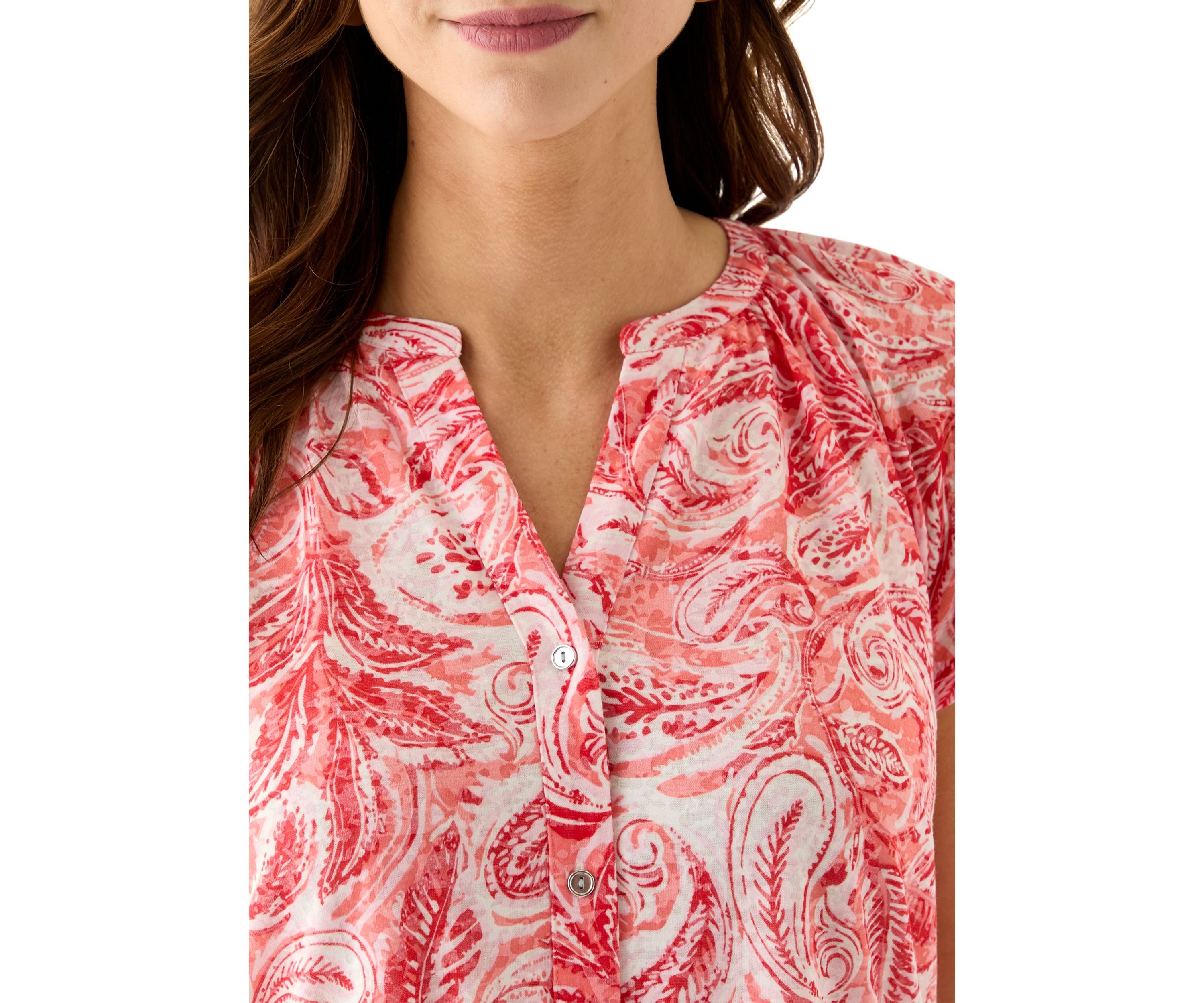 Womens Short Sleeve Button Front Top