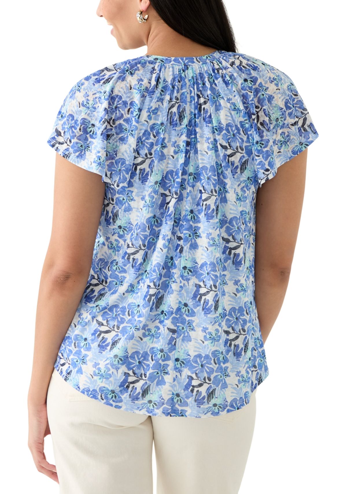 Womens Short Sleeve Button Front Top