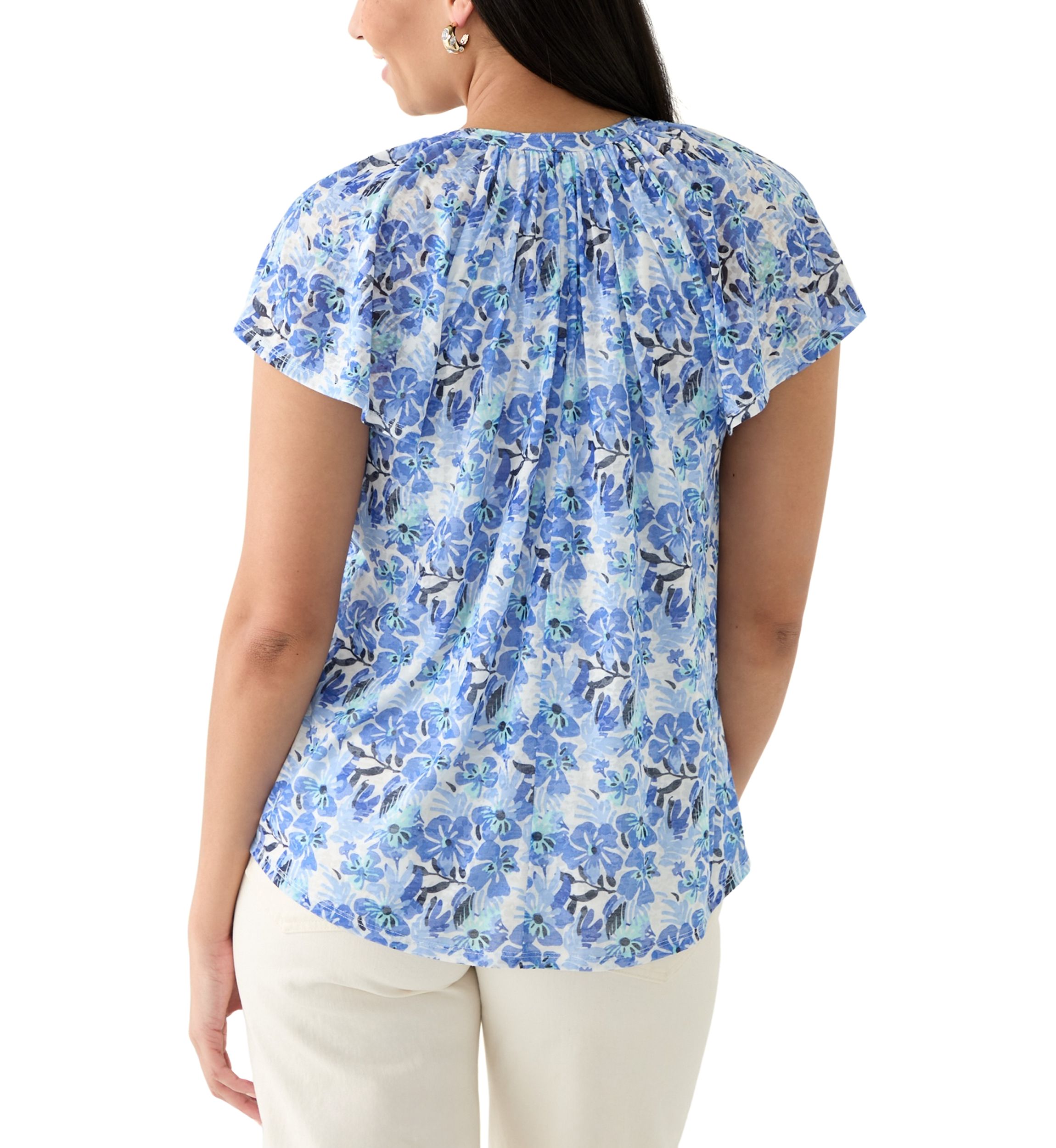 Womens Short Sleeve Button Front Top
