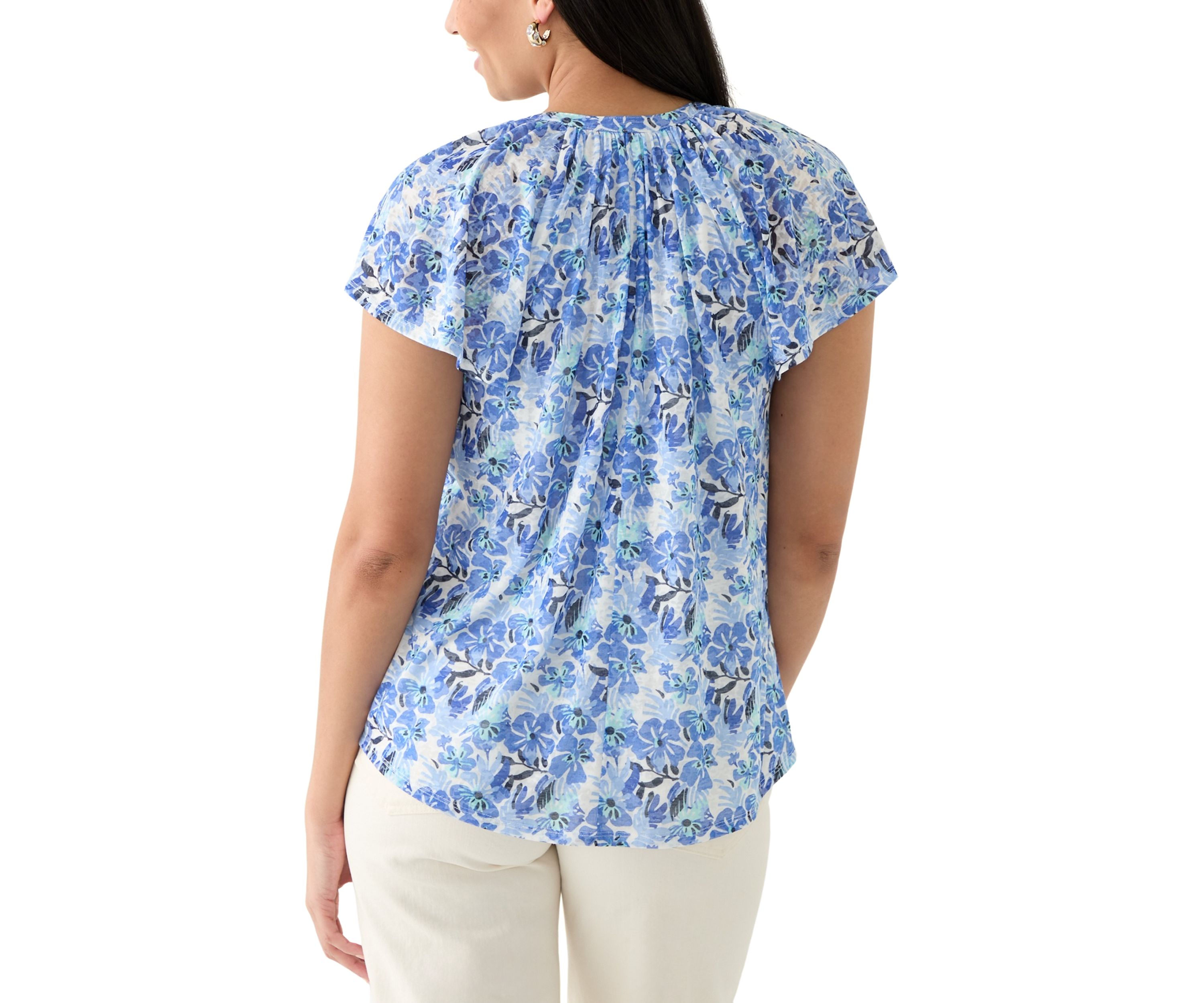 Womens Short Sleeve Button Front Top
