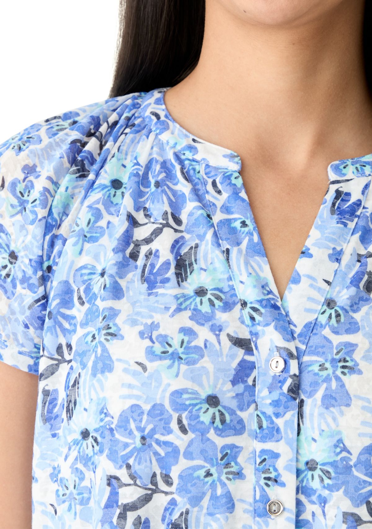 Womens Short Sleeve Button Front Top