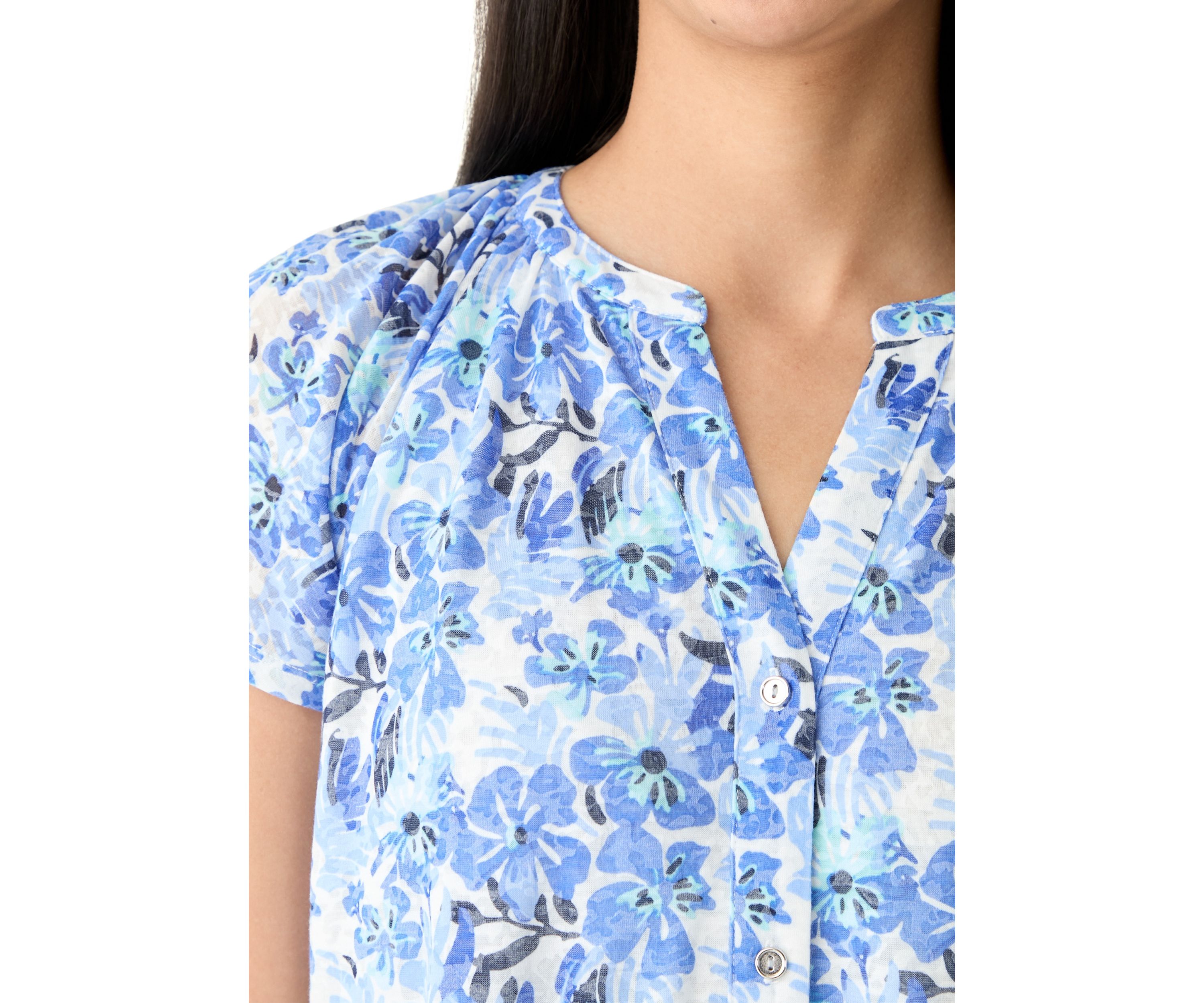 Womens Short Sleeve Button Front Top
