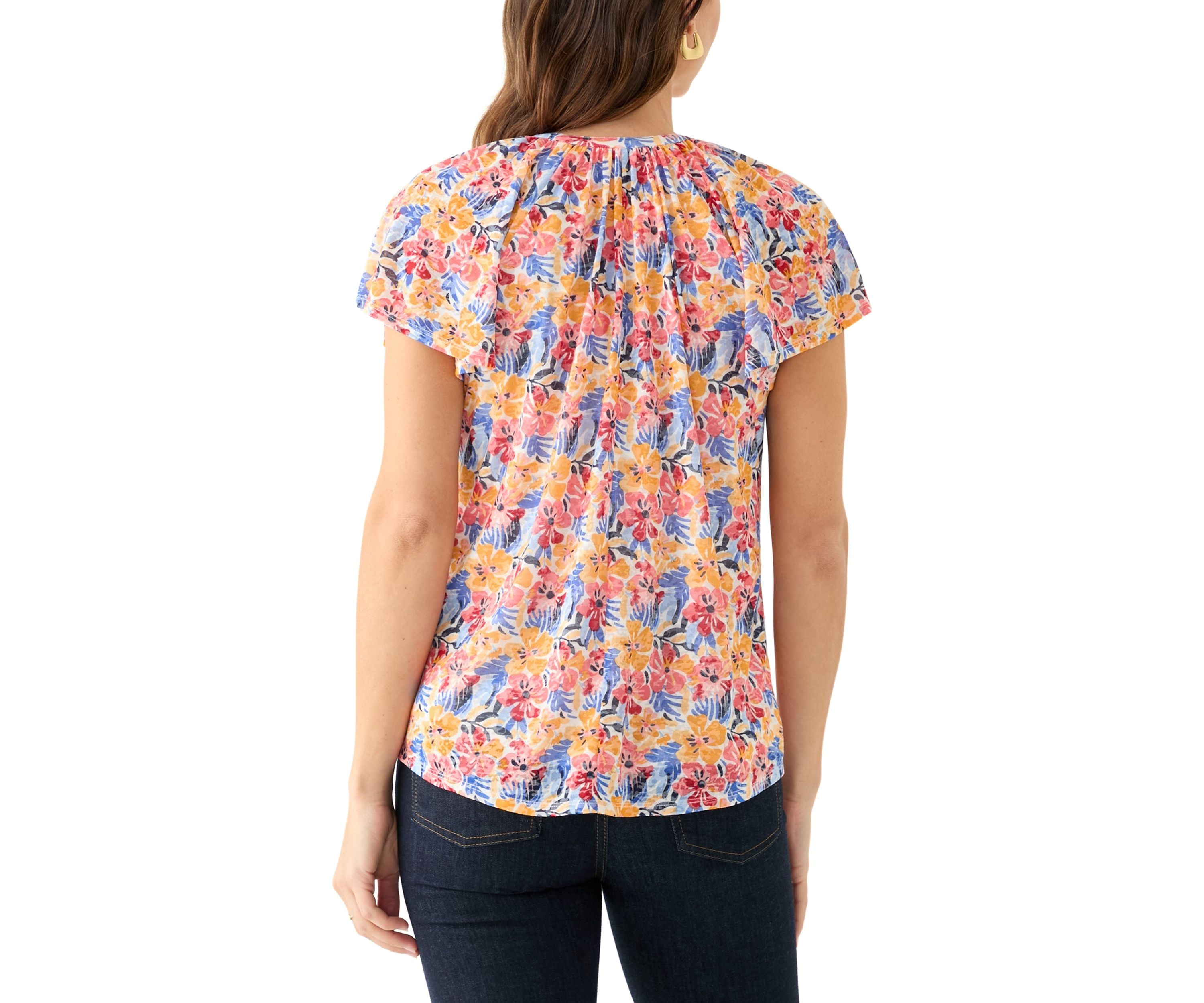 Womens Short Sleeve Button Front Top
