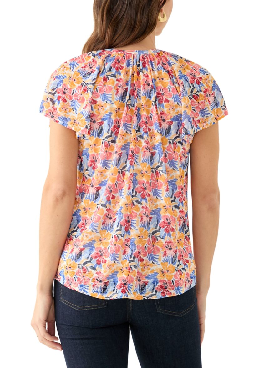 Womens Short Sleeve Button Front Top