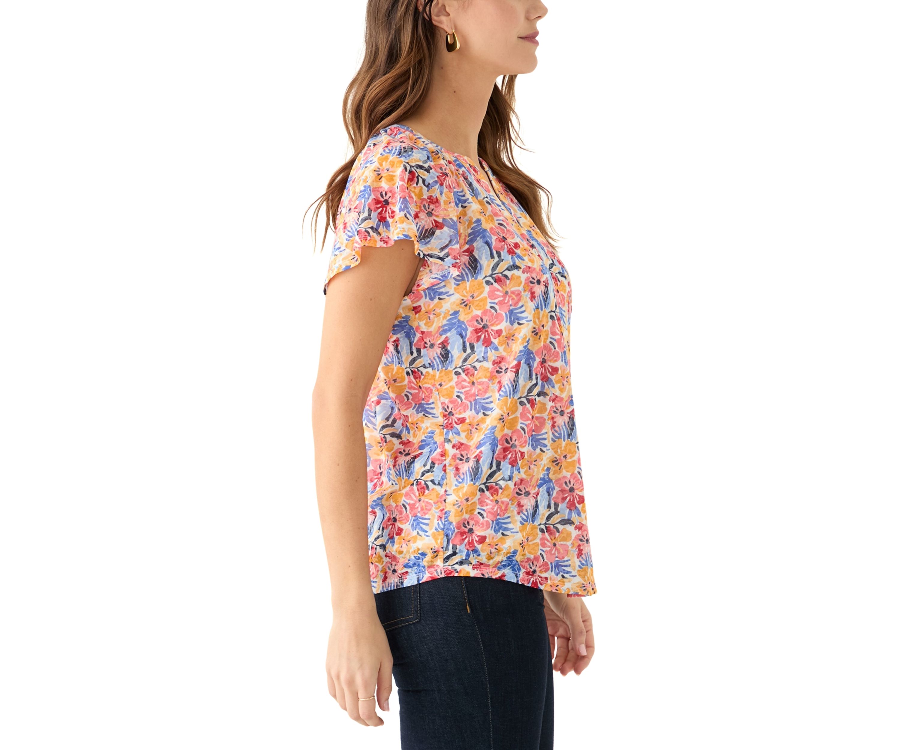 Womens Short Sleeve Button Front Top