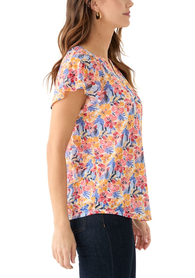 Womens Short Sleeve Button Front Top