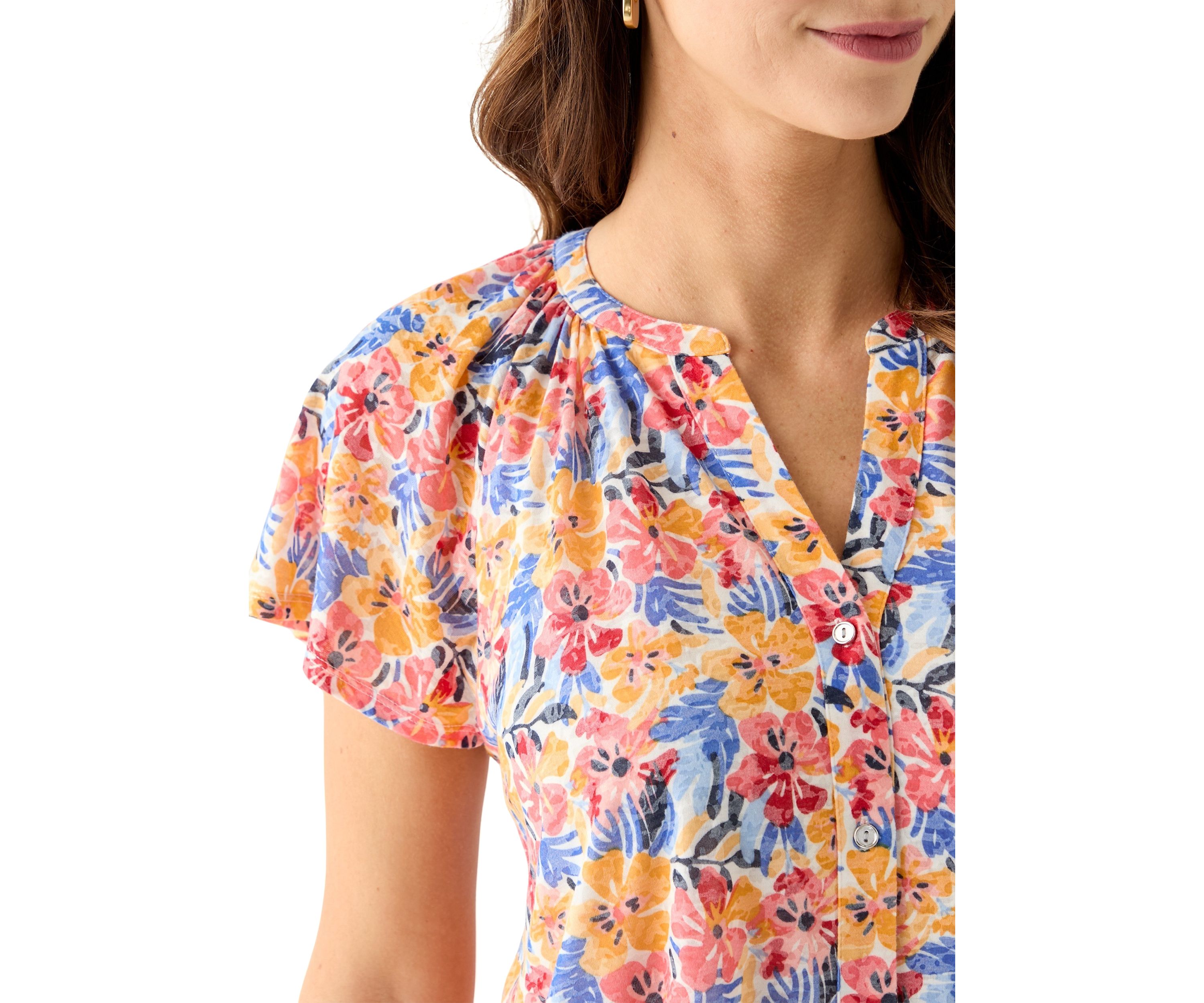 Womens Short Sleeve Button Front Top