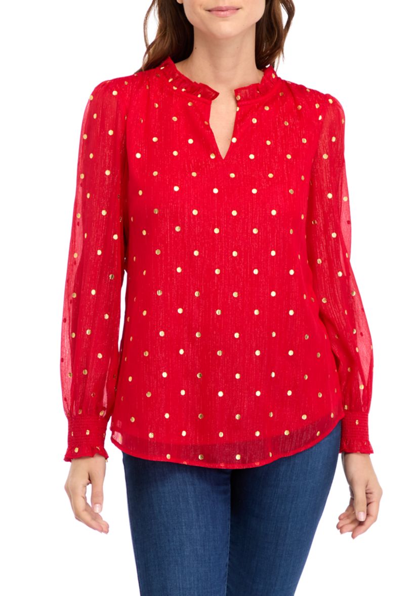 Womens Long Sleeve Ruffle Neck Top