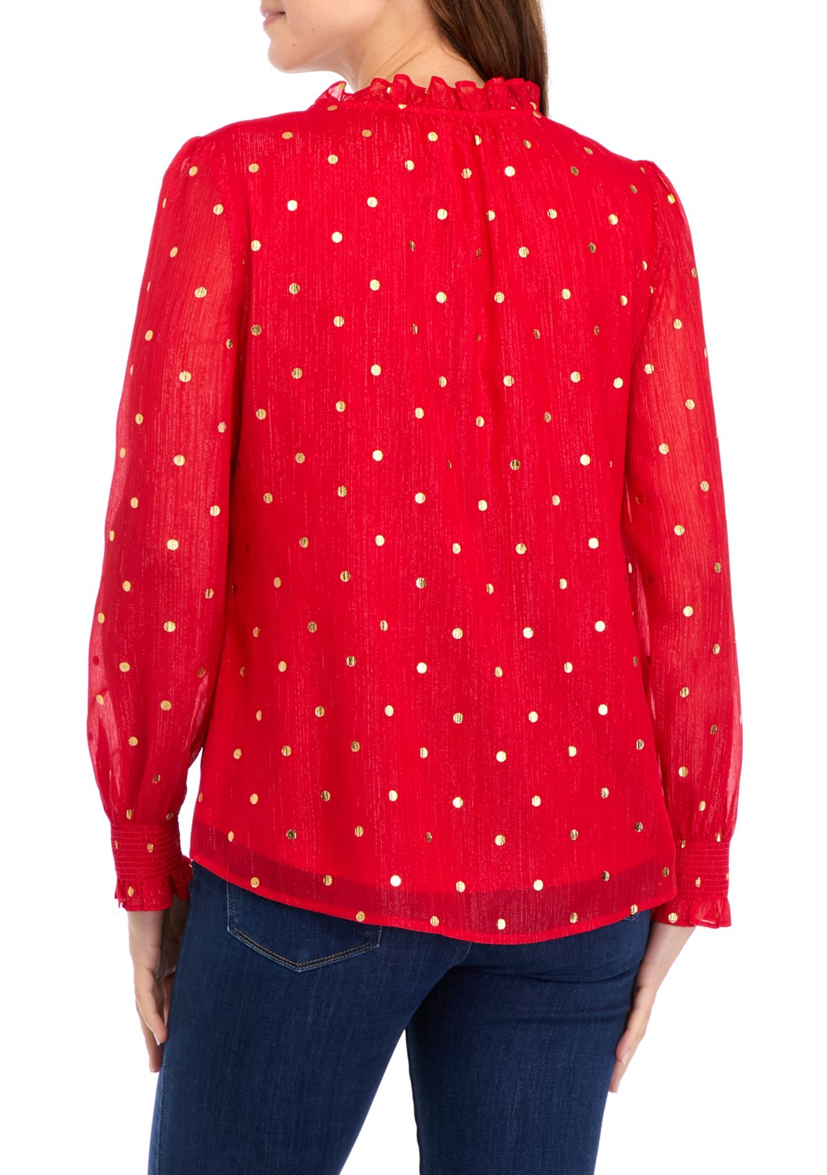 Womens Long Sleeve Ruffle Neck Top