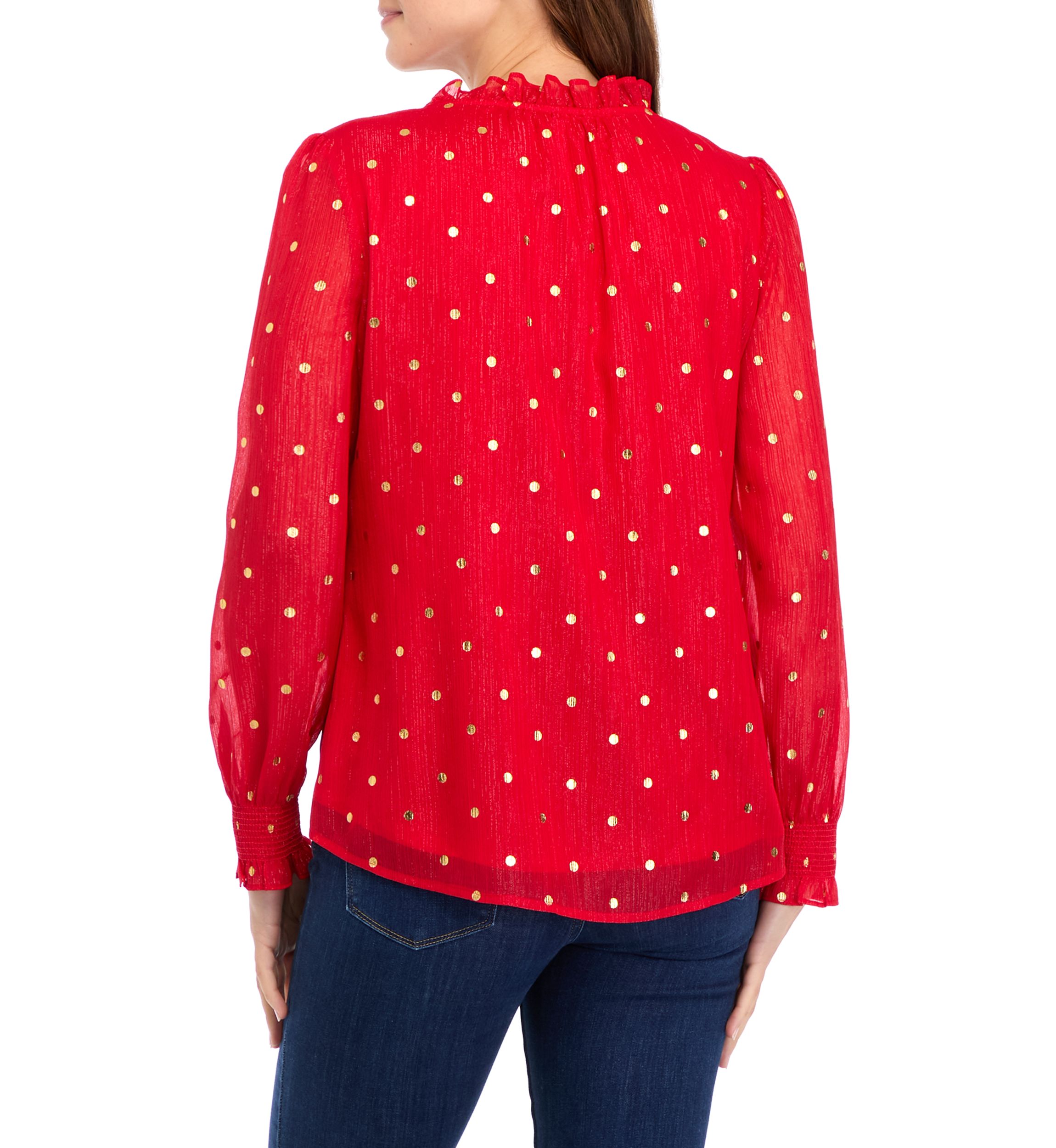 Womens Long Sleeve Ruffle Neck Top