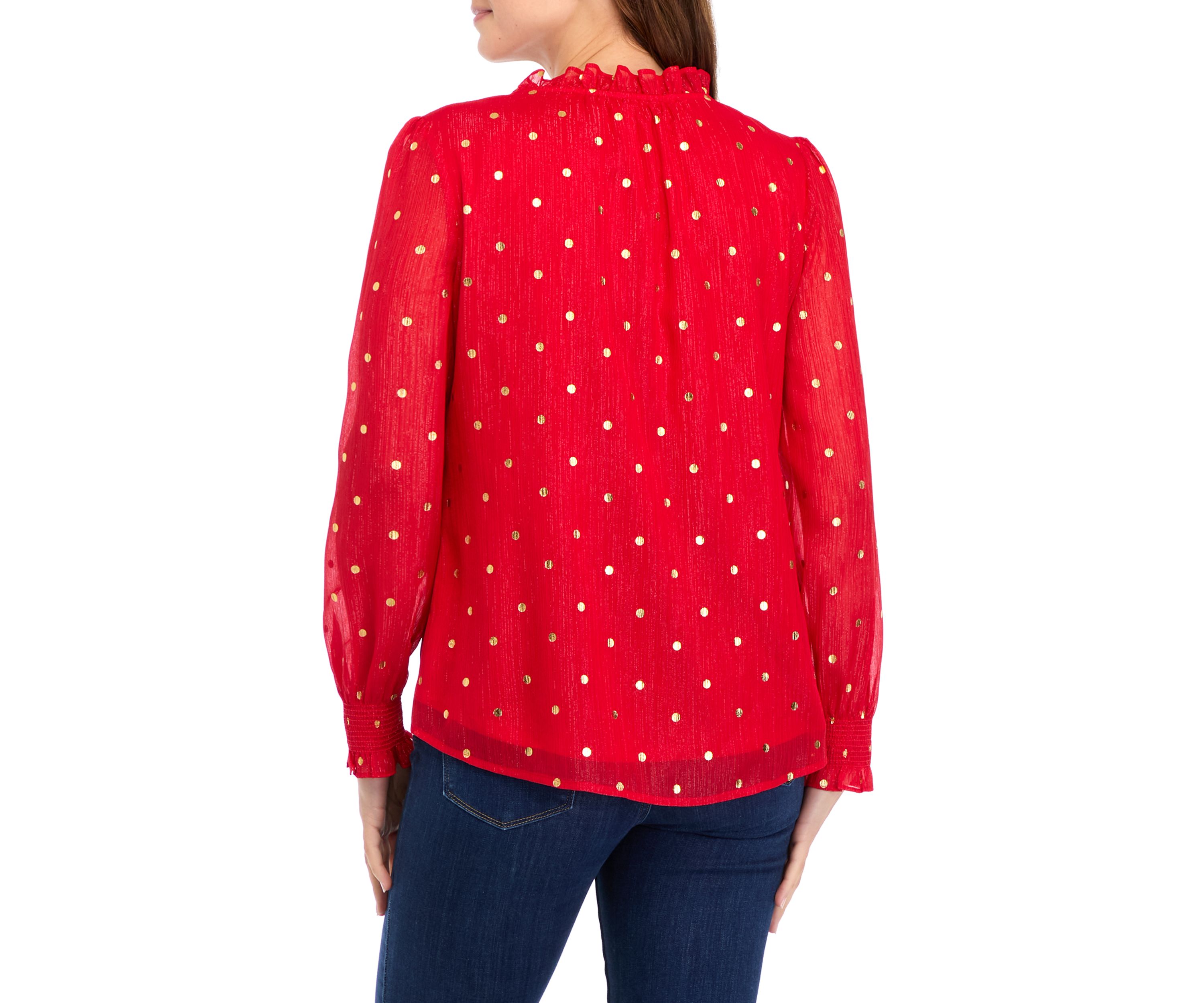 Womens Long Sleeve Ruffle Neck Top