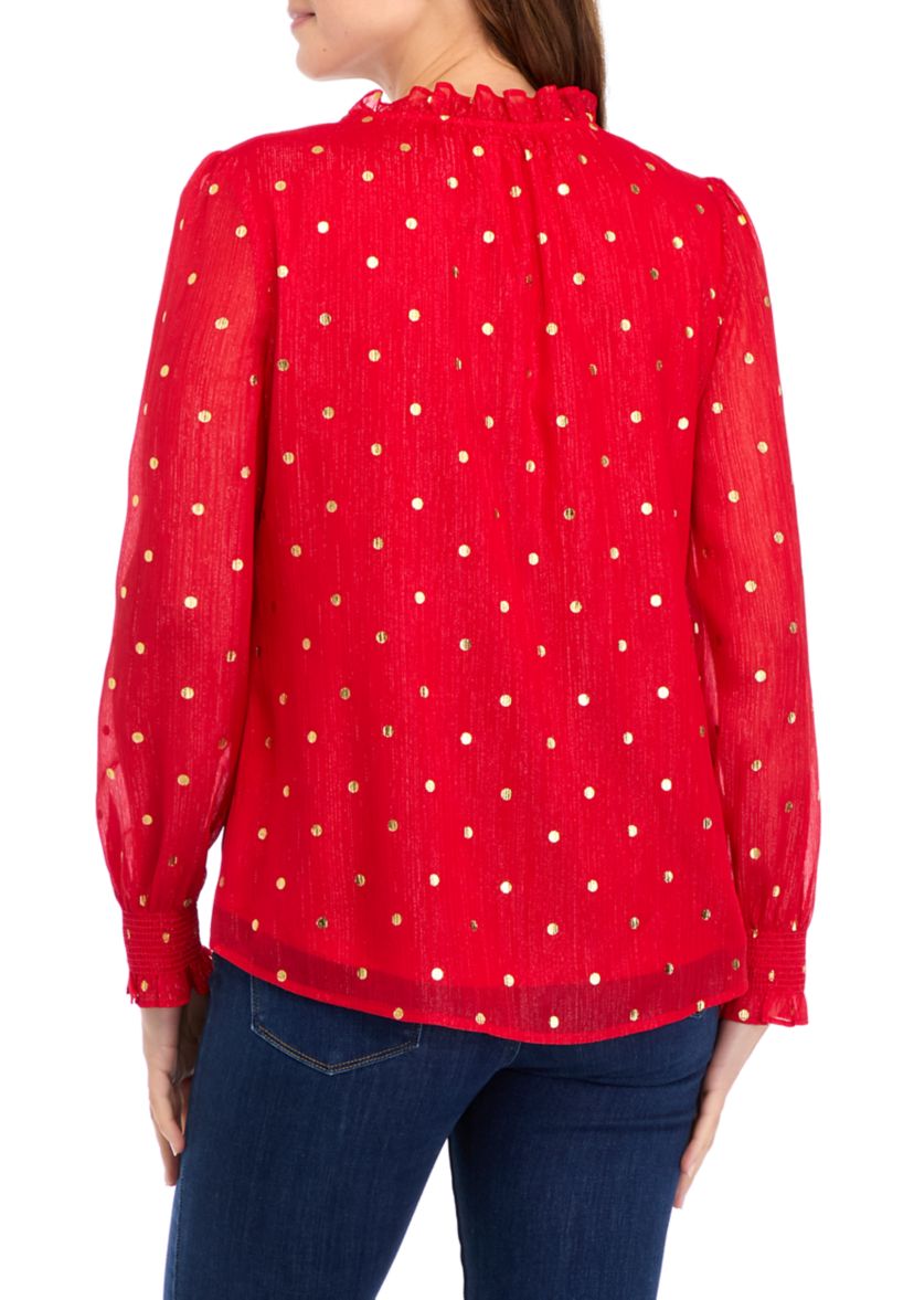 Womens Long Sleeve Ruffle Neck Top