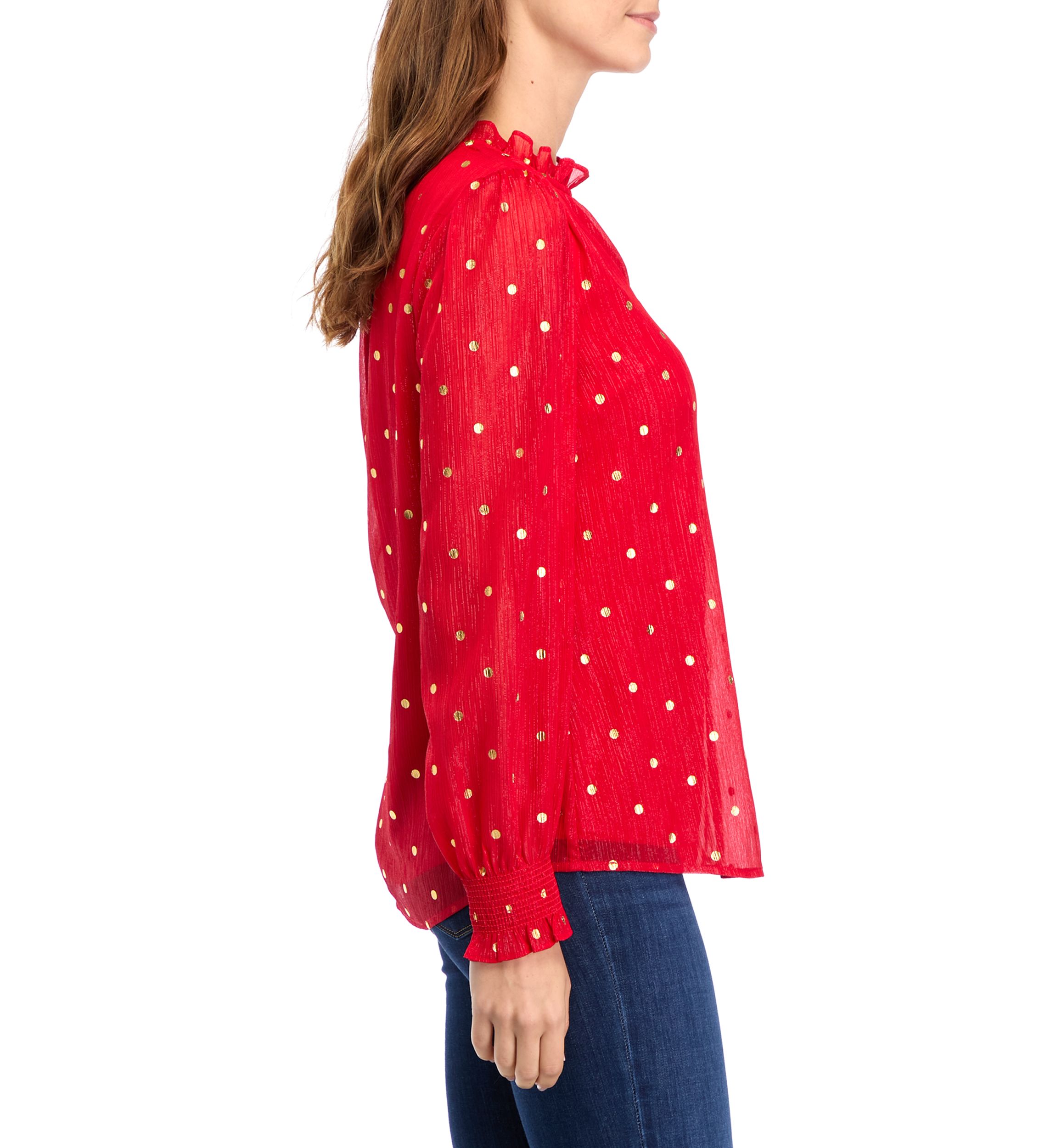 Womens Long Sleeve Ruffle Neck Top