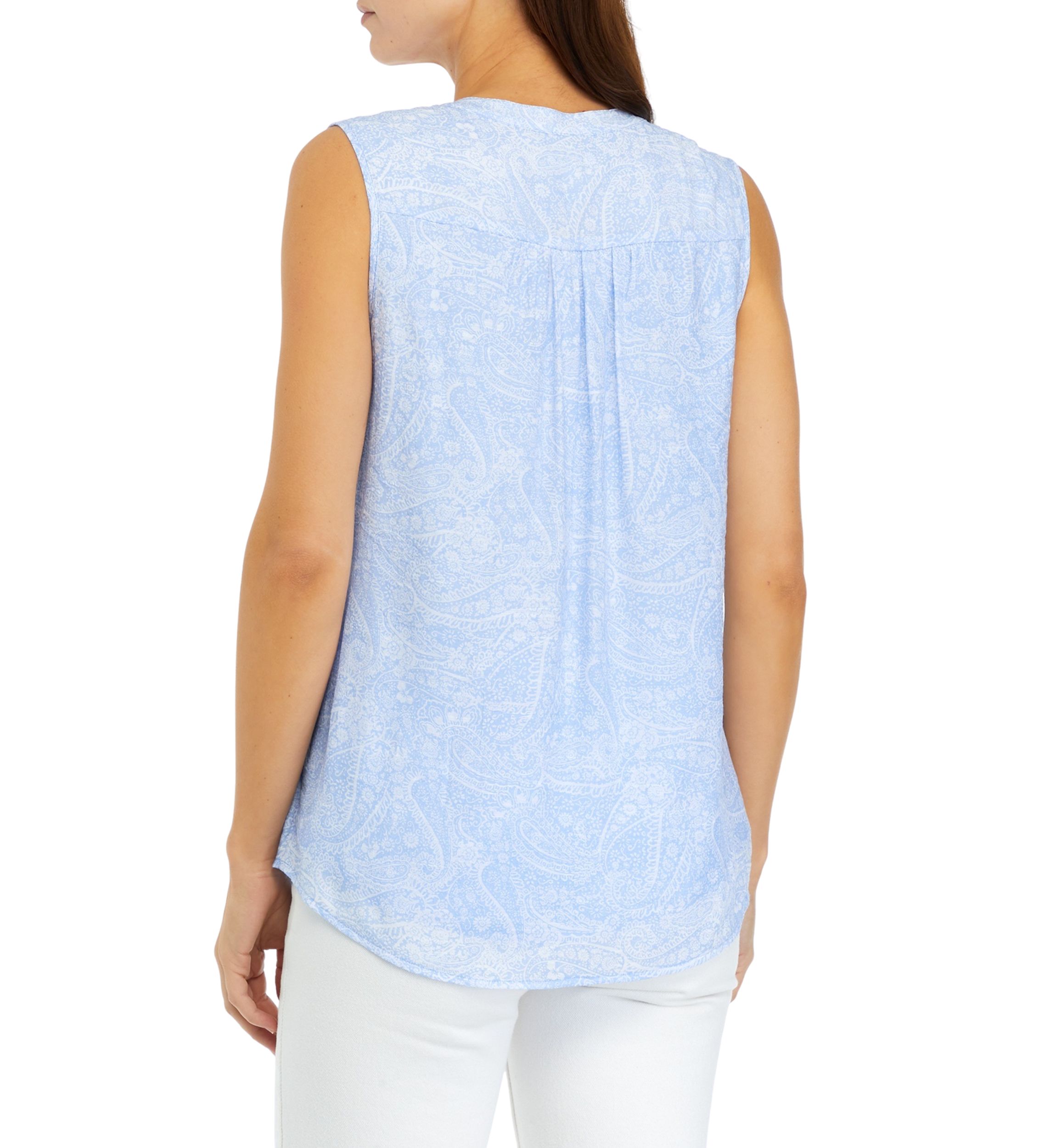 Womens Sleeveless Printed Henley Top