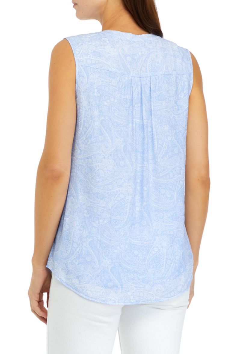 Womens Sleeveless Printed Henley Top
