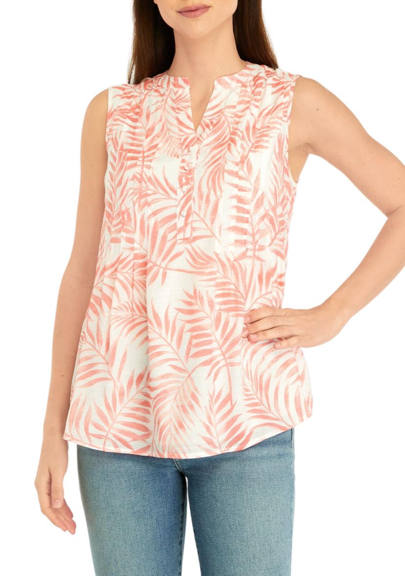 Womens Sleeveless Printed Henley Shirt
