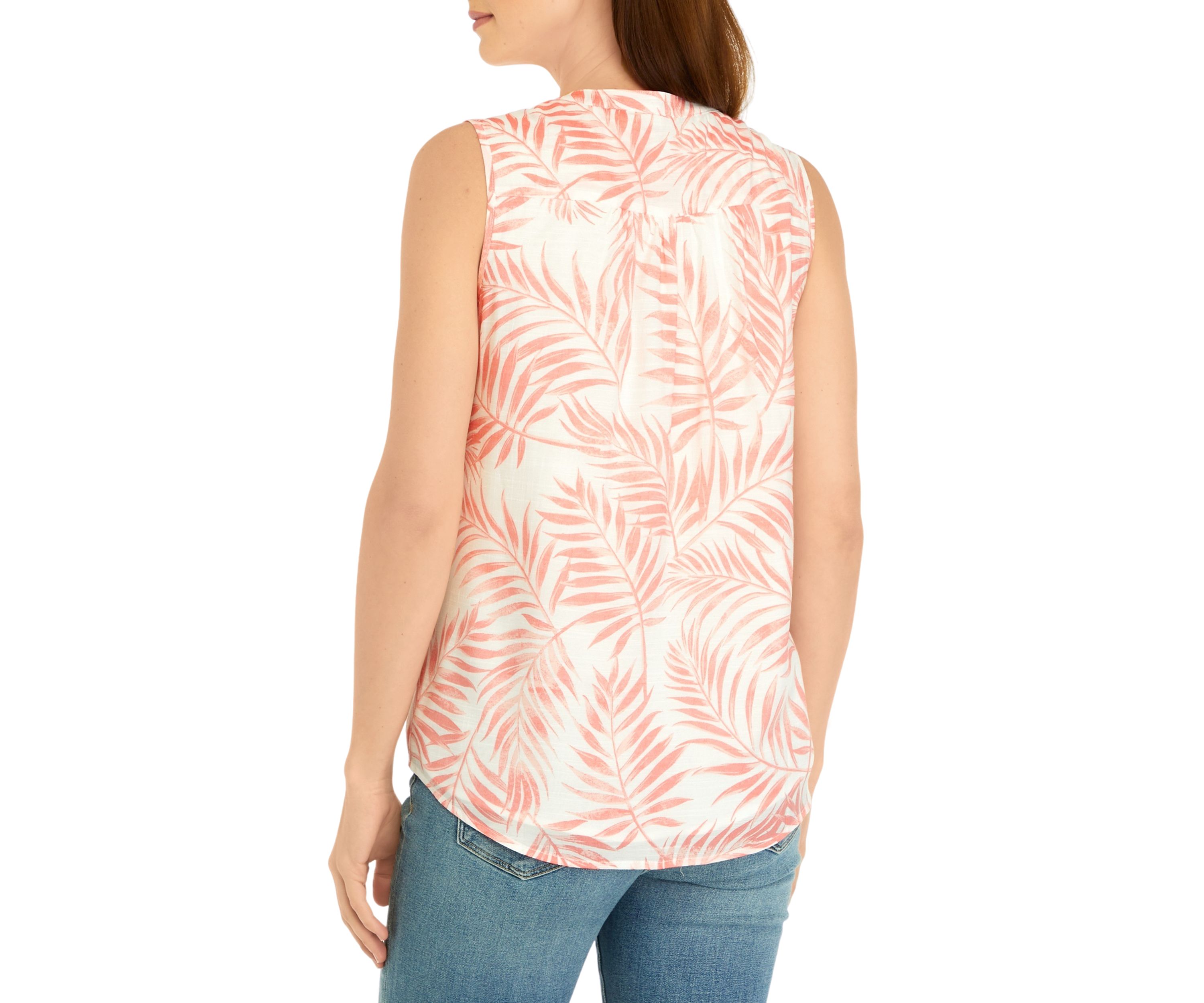 Womens Sleeveless Printed Henley Shirt