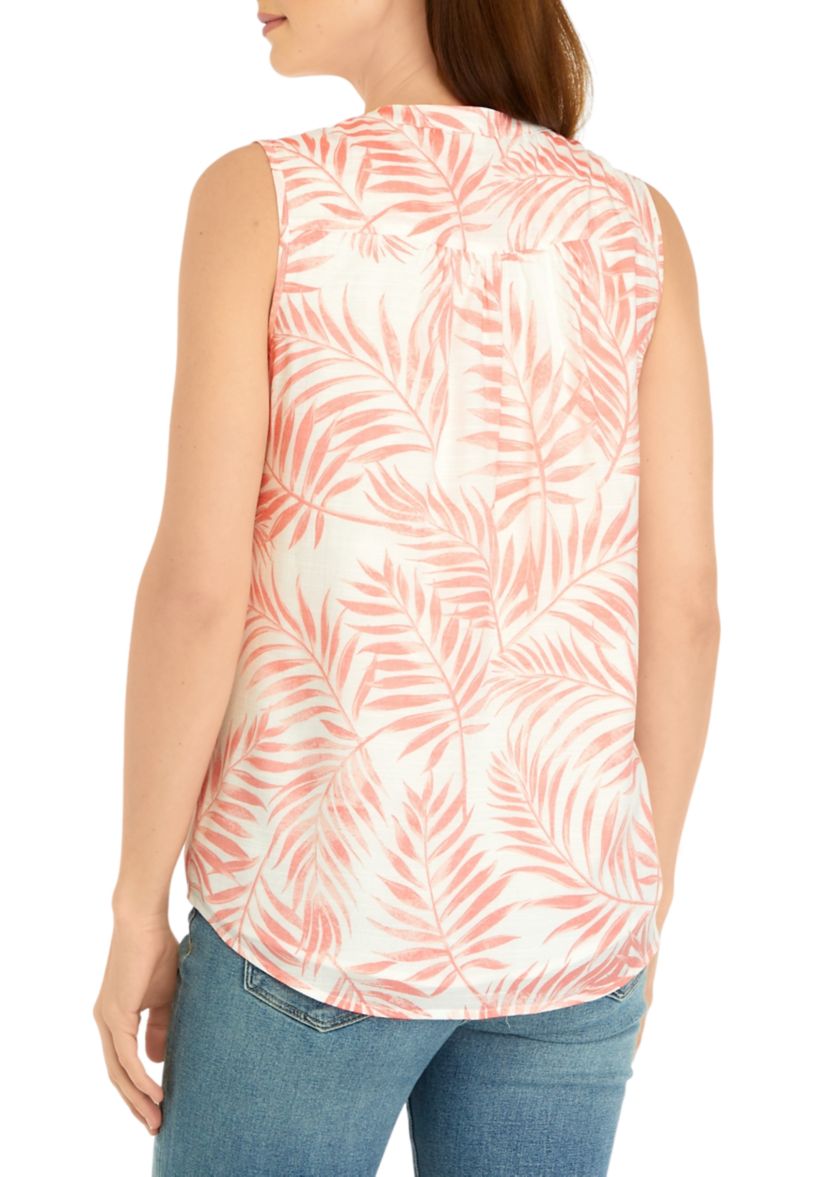 Womens Sleeveless Printed Henley Shirt