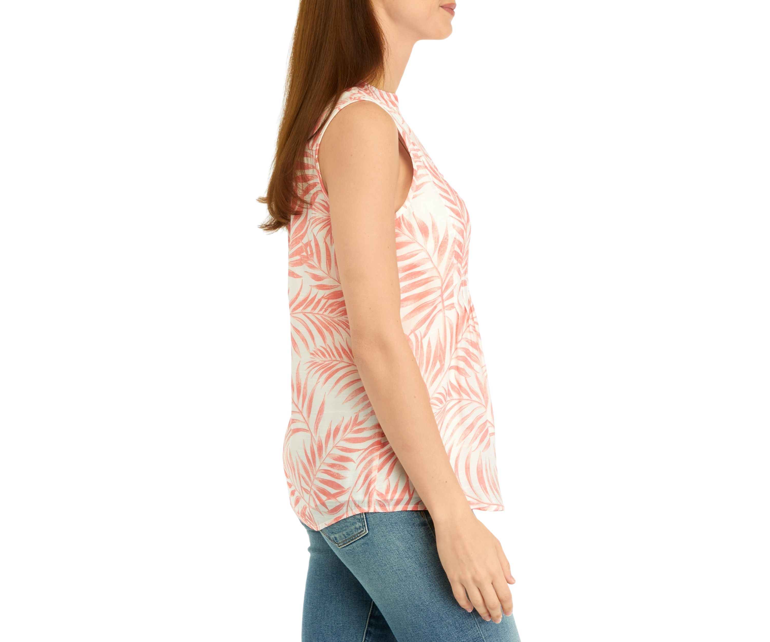 Womens Sleeveless Printed Henley Shirt