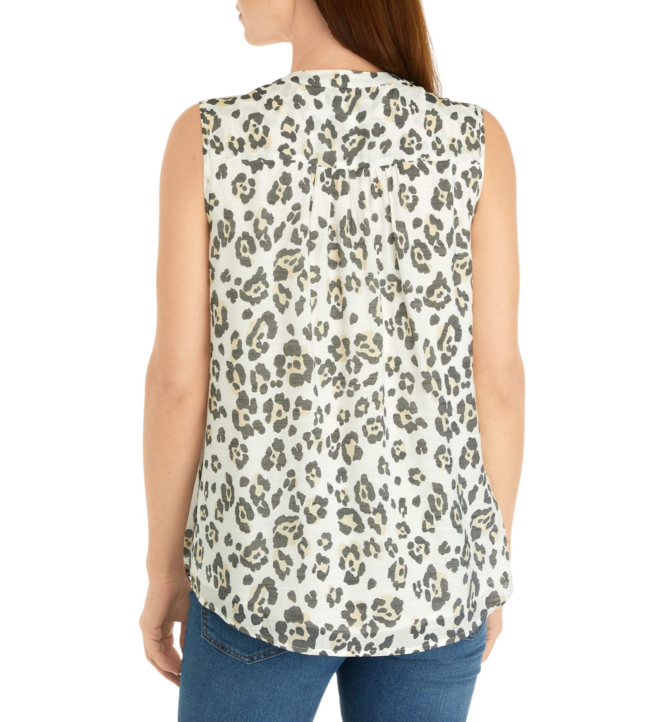 Womens Sleeveless Printed Henley Top