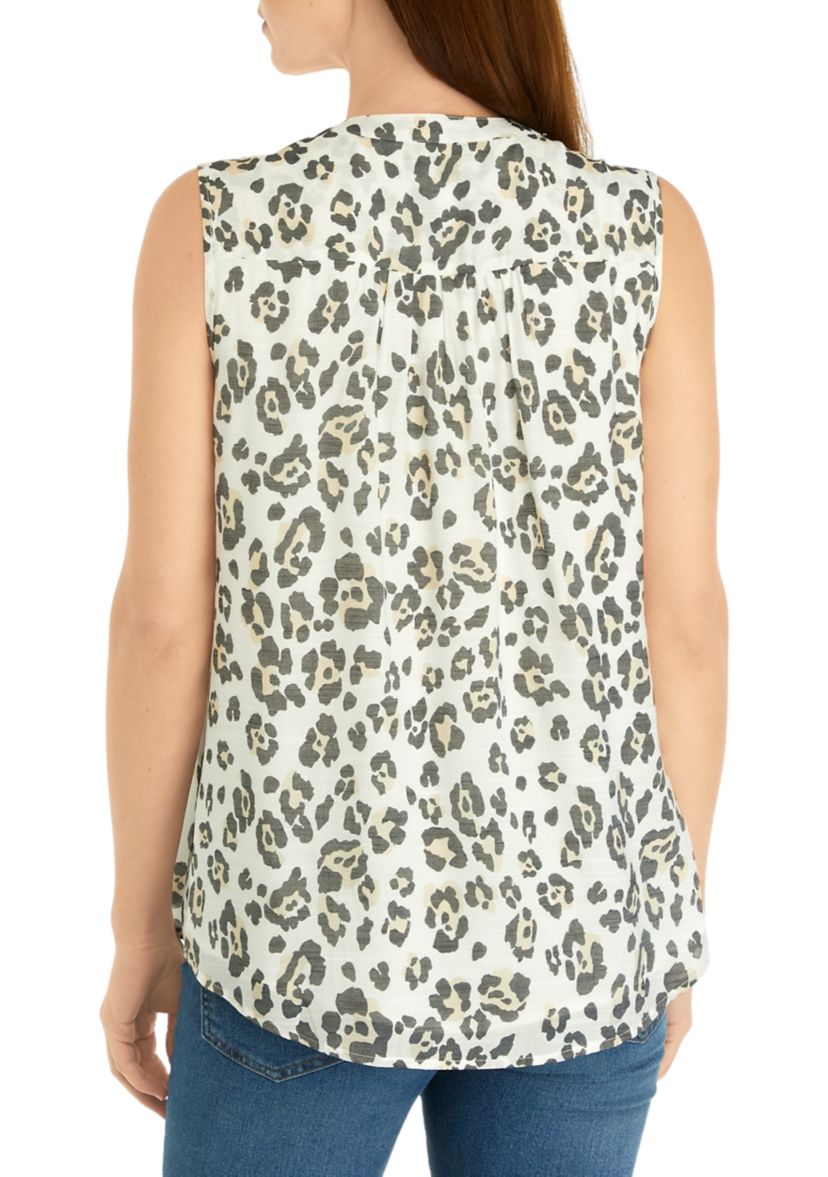 Womens Sleeveless Printed Henley Top