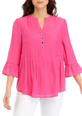 Kim Rogers® Women's Linen Like Woven Bell Sleeve Henley Top | belk