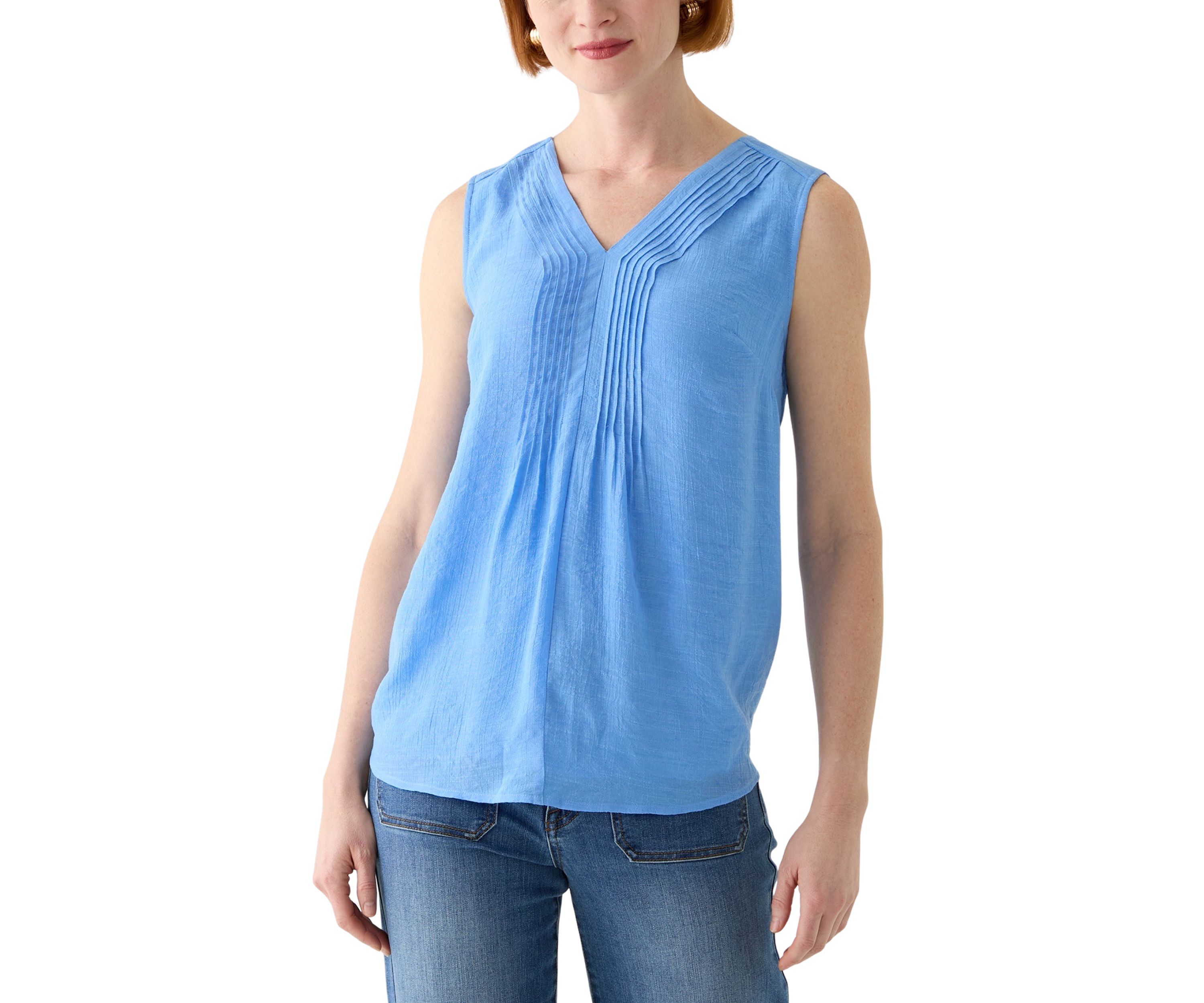 Womens V-Neck Pintuck Sleeveless Top