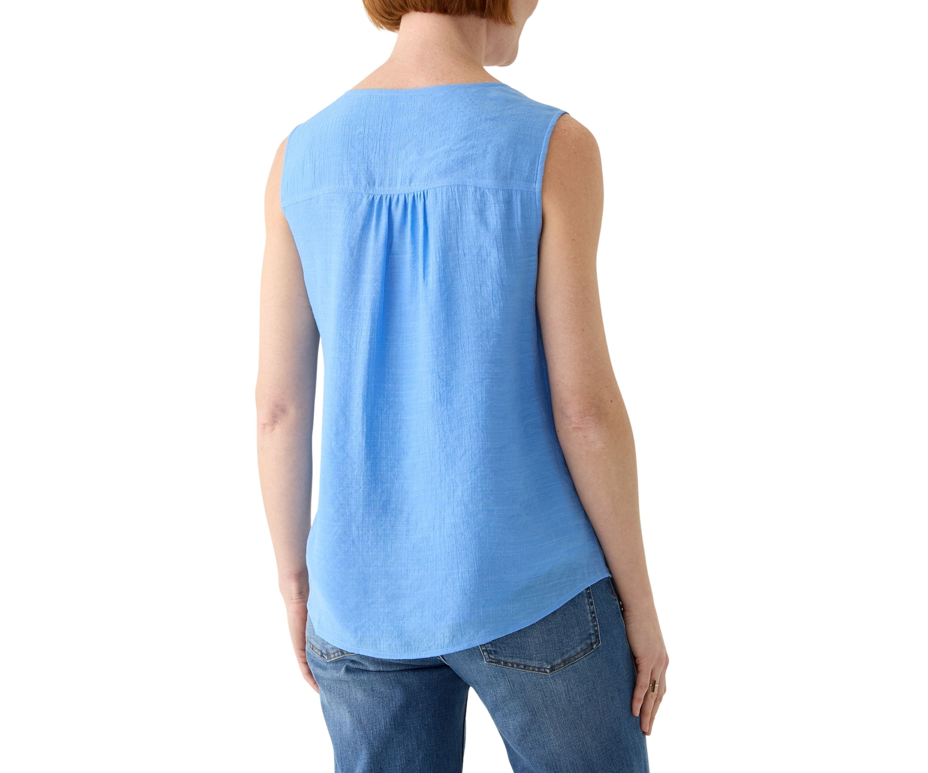 Womens V-Neck Pintuck Sleeveless Top