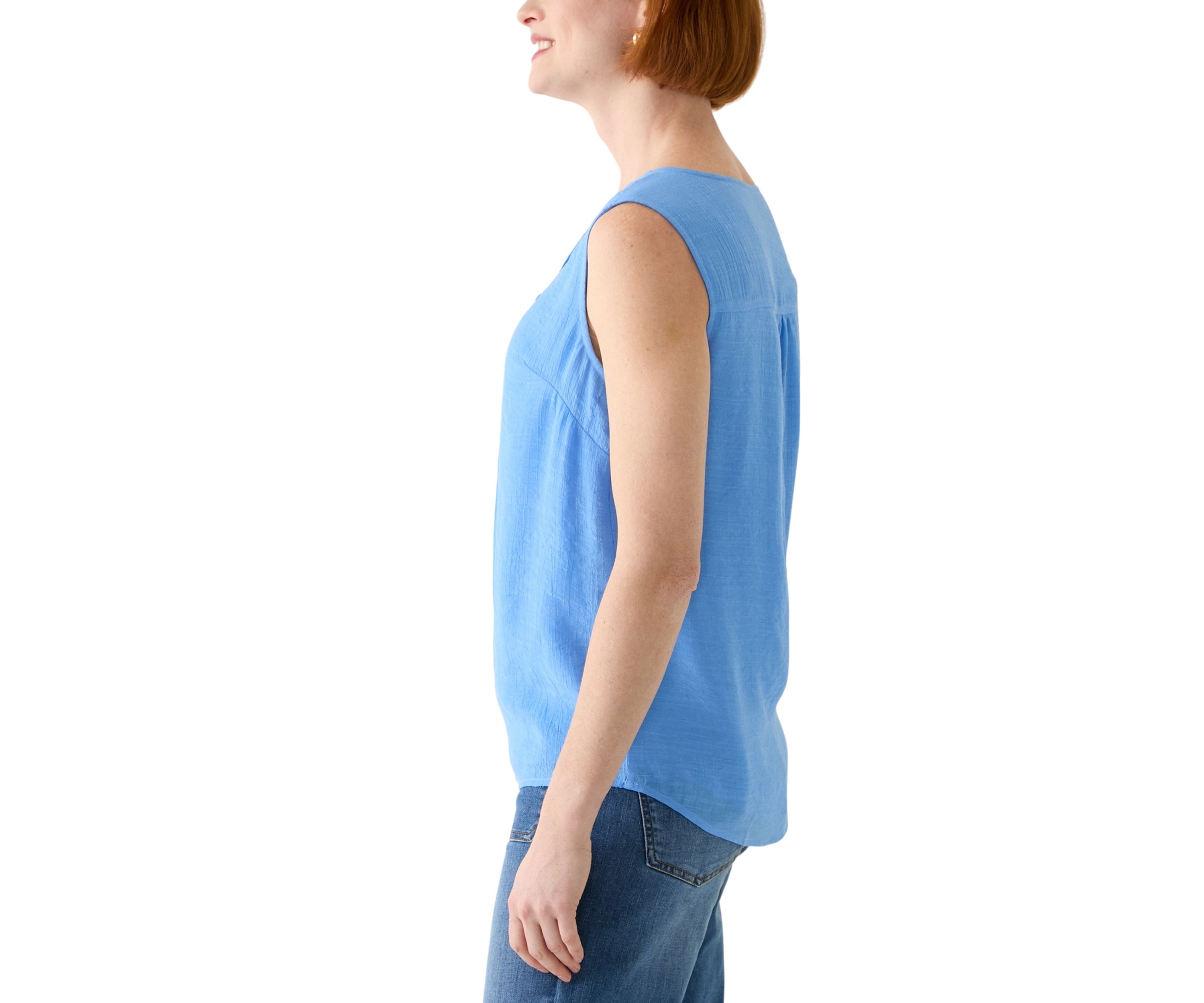 Womens V-Neck Pintuck Sleeveless Top