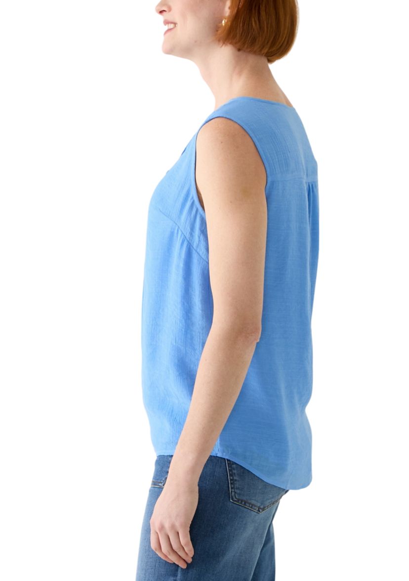 Womens V-Neck Pintuck Sleeveless Top