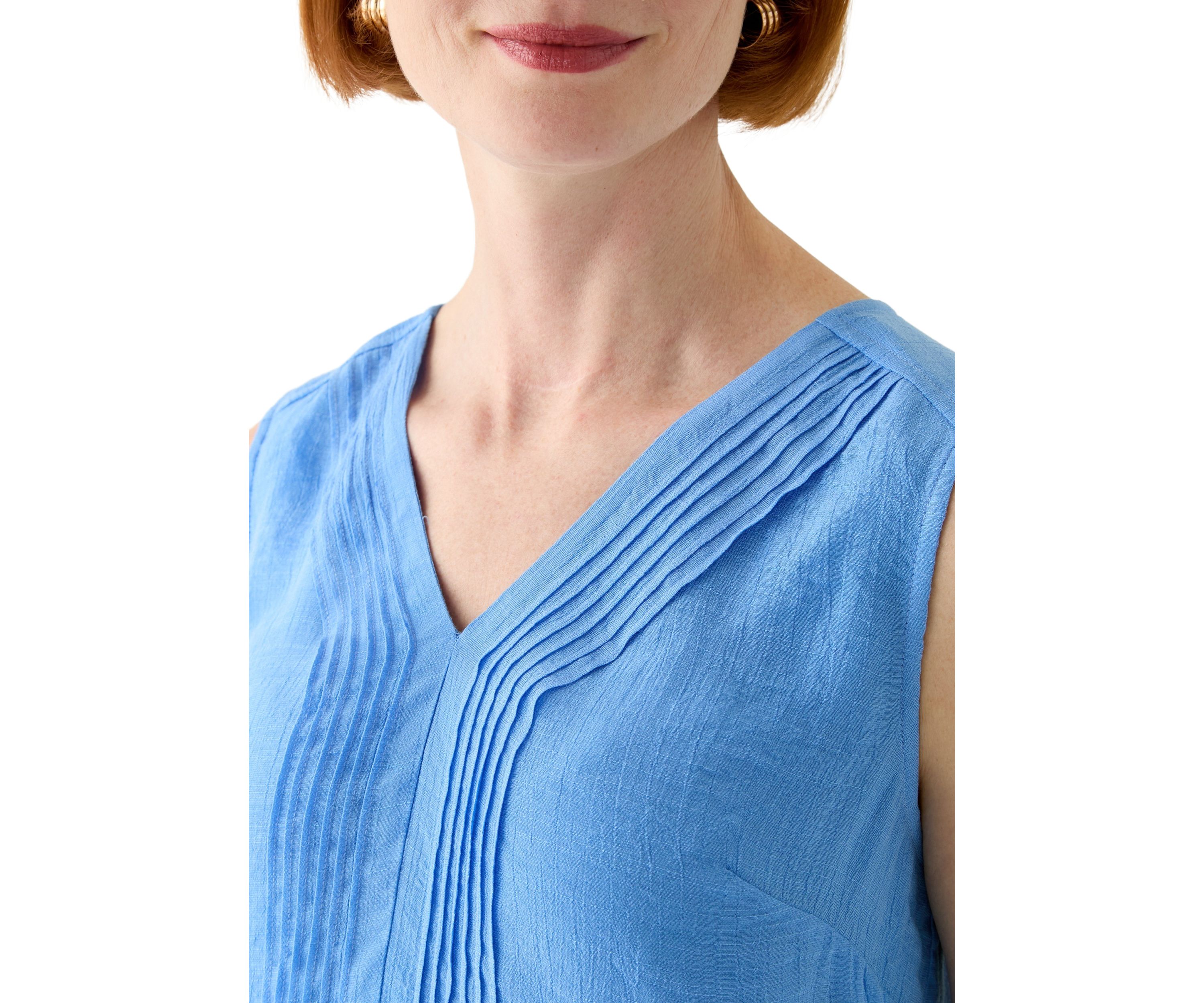 Womens V-Neck Pintuck Sleeveless Top