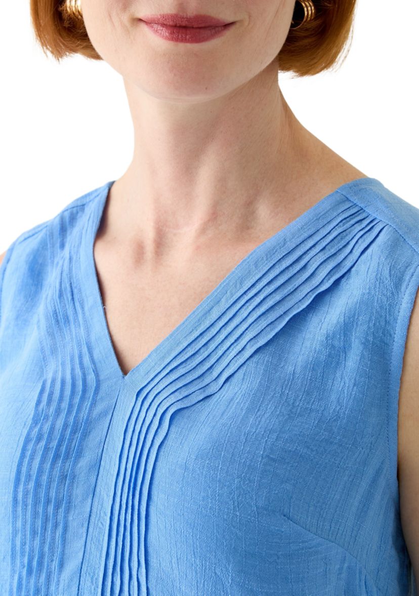Womens V-Neck Pintuck Sleeveless Top