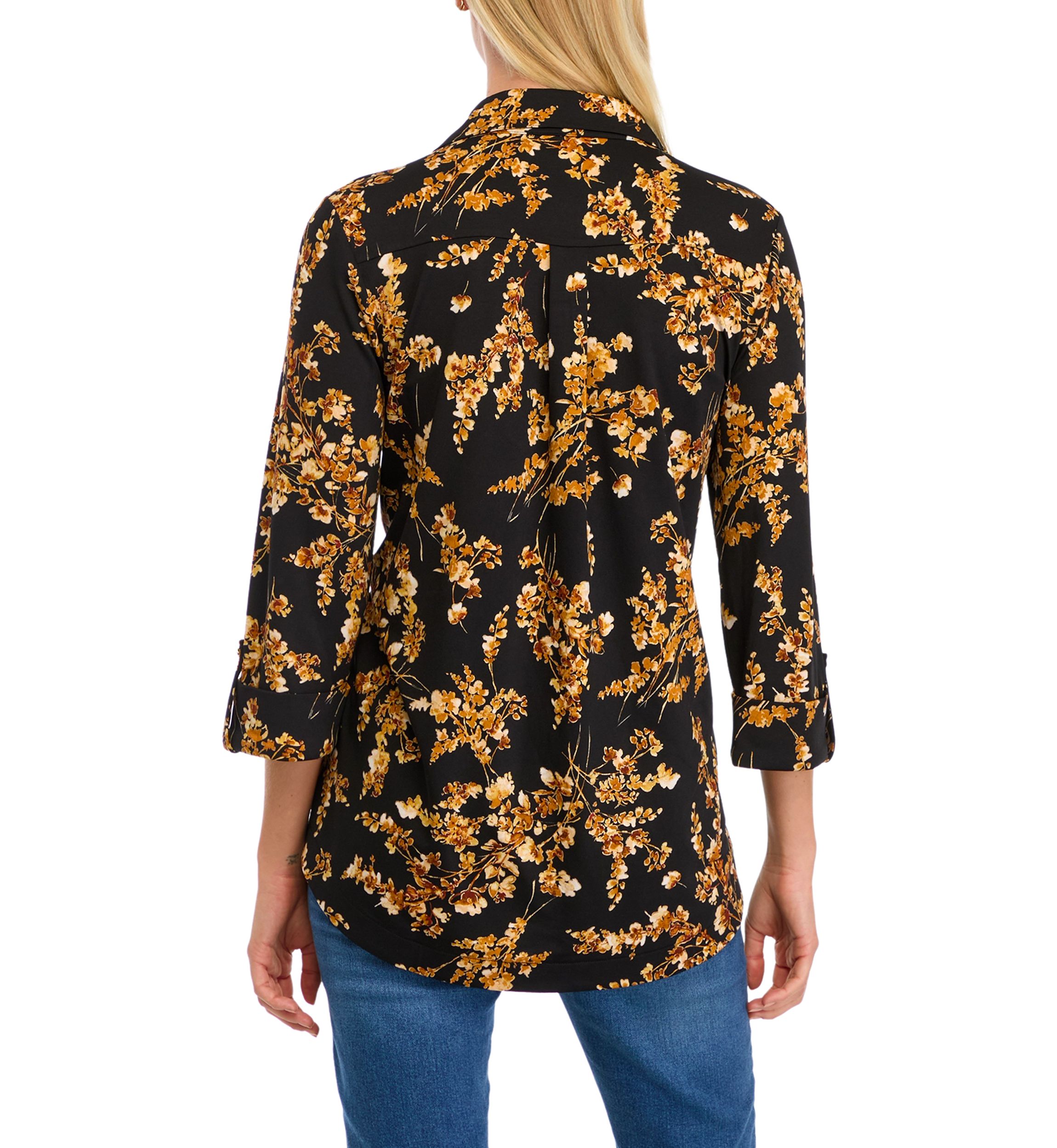 Womens 3/4 Sleeve Floral Split Neck Top 
