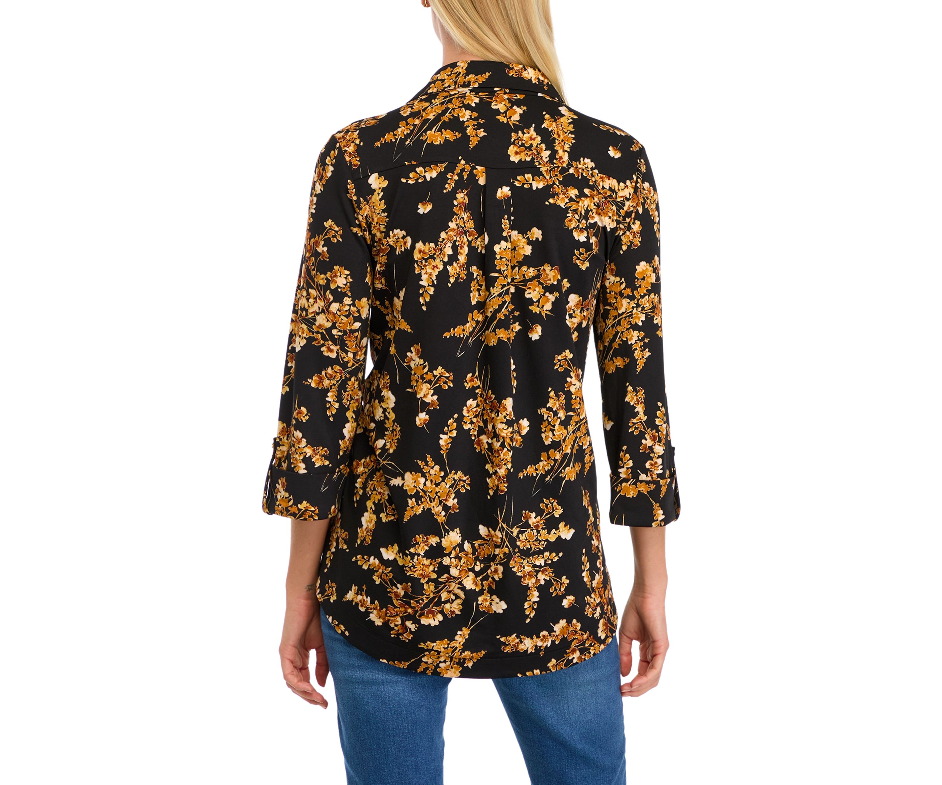 Womens 3/4 Sleeve Floral Split Neck Top 
