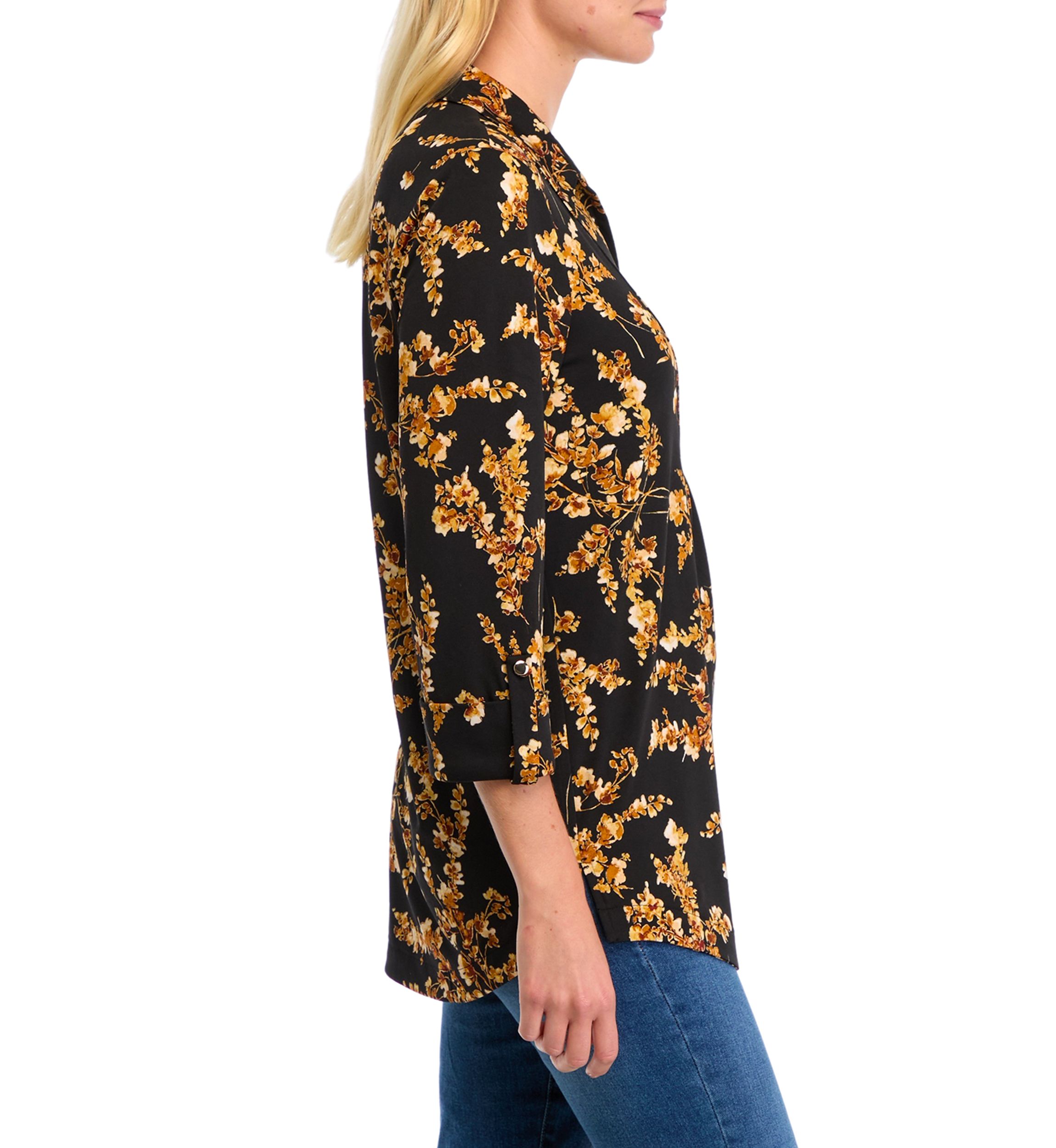 Womens 3/4 Sleeve Floral Split Neck Top 