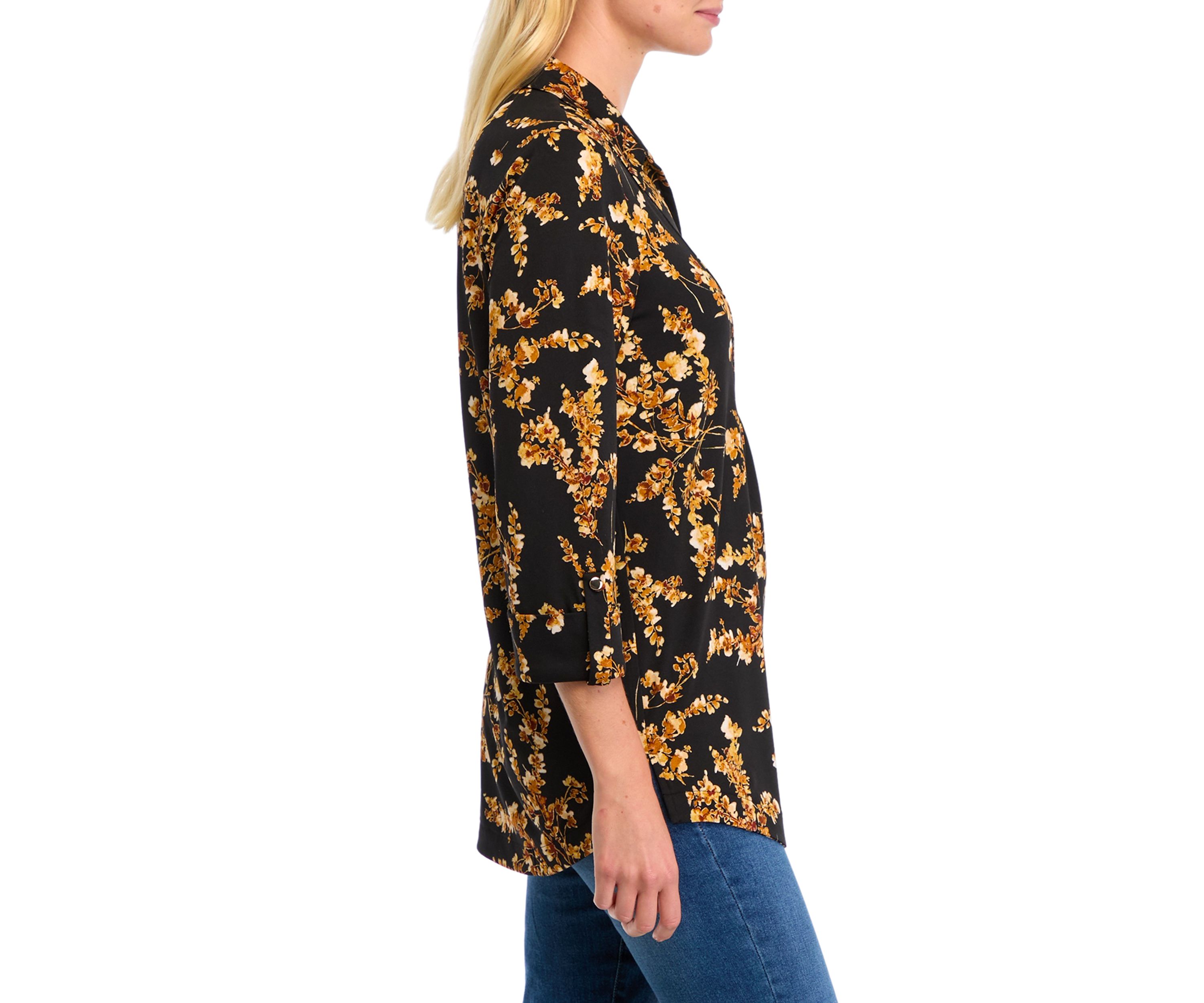Womens 3/4 Sleeve Floral Split Neck Top 