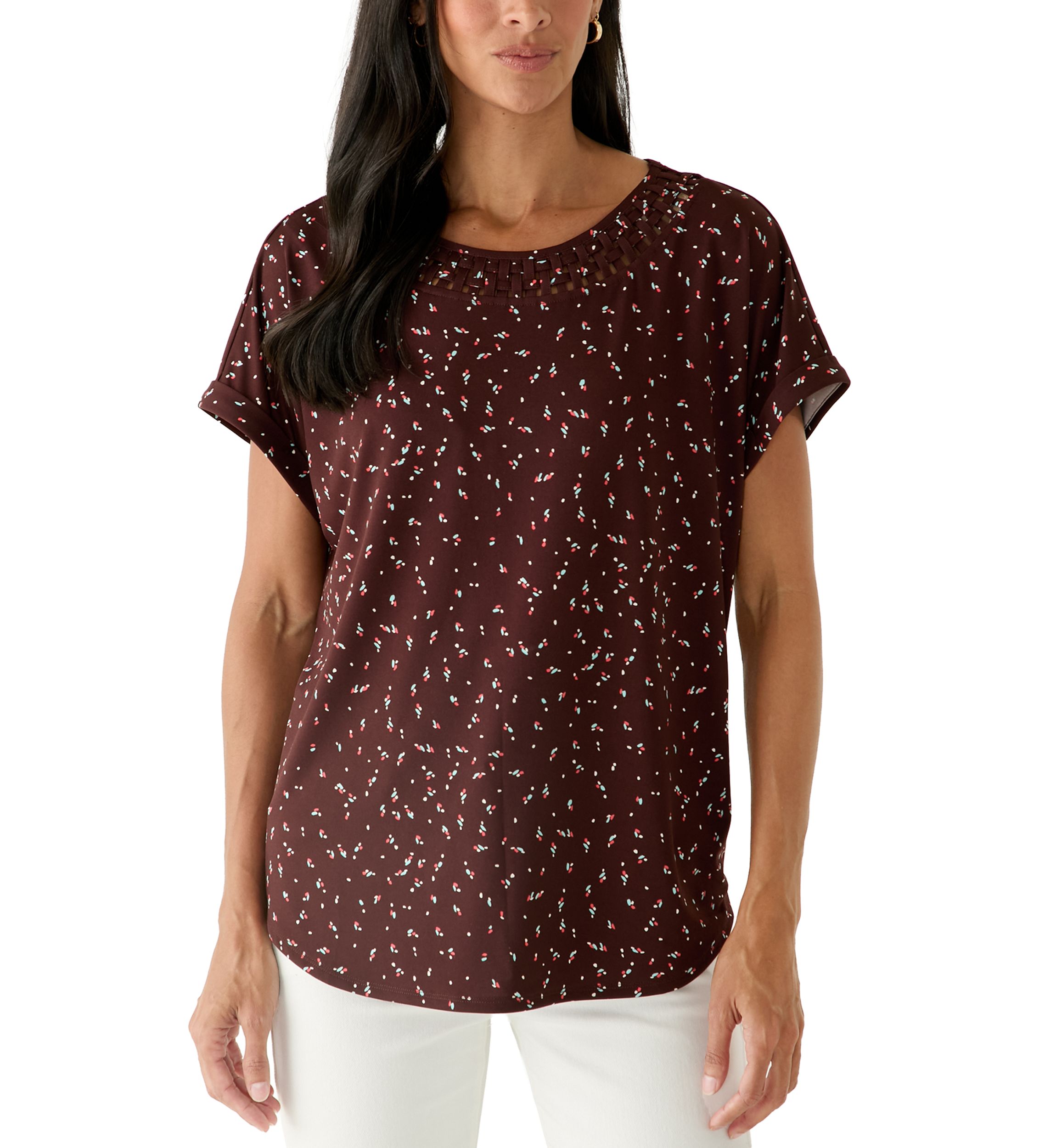 Kim Rogers® Women's Dolman Sleeve Lattice Neck T-Shirt | Belk