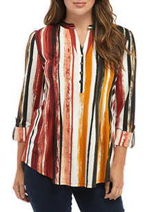 Kim Rogers® Women's 3/4 Roll Tab Striped Henley Shirt | belk