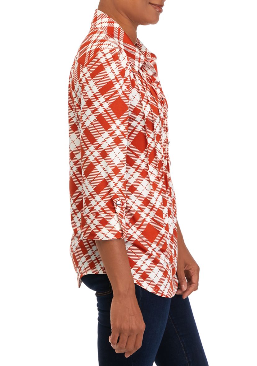 Womens Printed Button Down Top