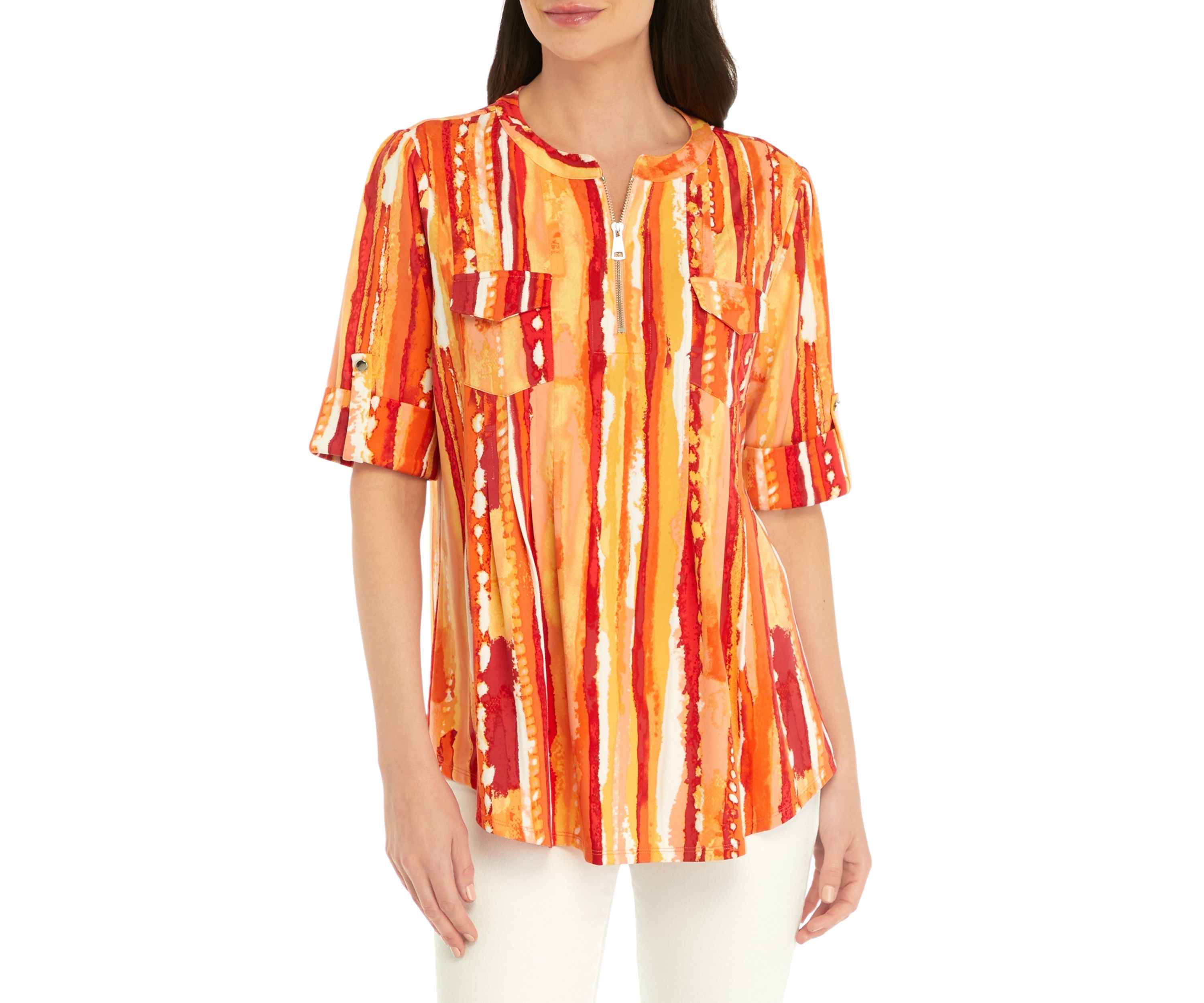Womens Updated Printed Zip Top