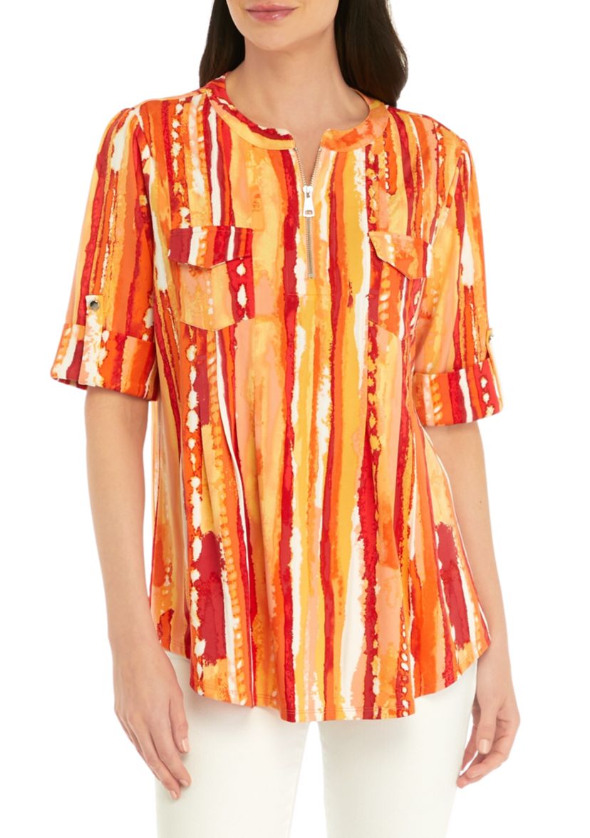 Womens Updated Printed Zip Top