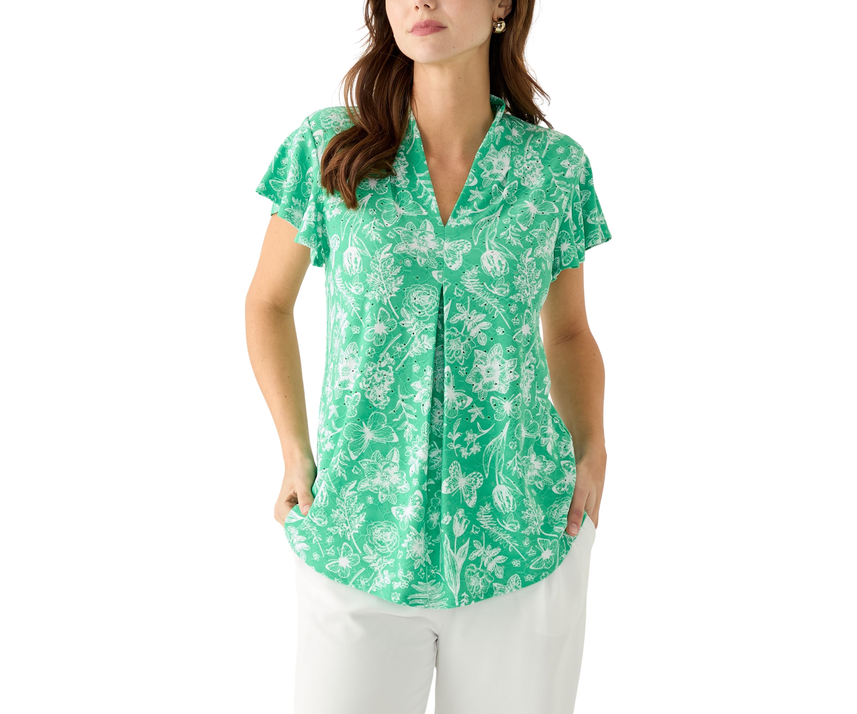 Womens Printed Knit Eyelet